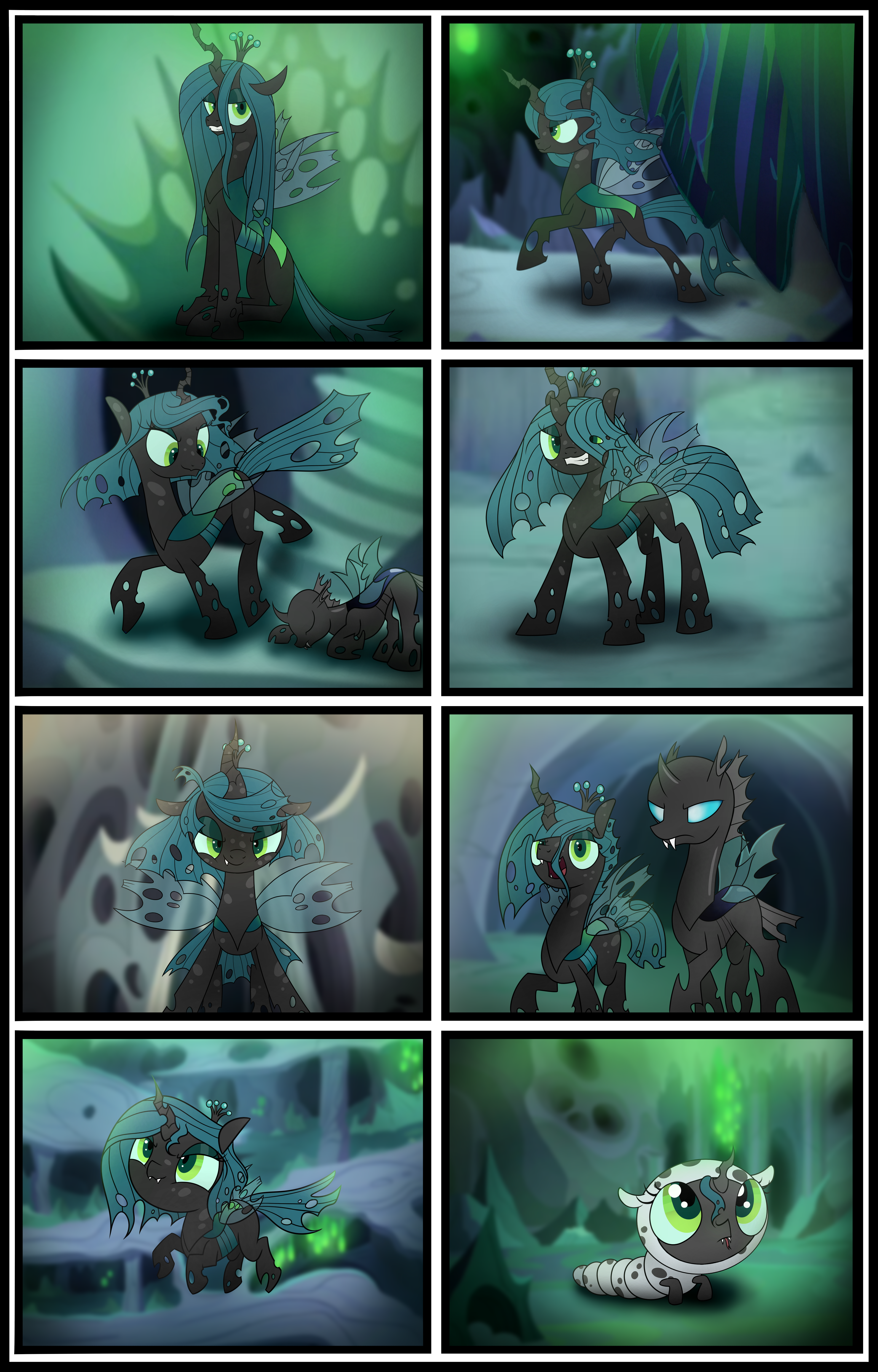 Safe Artist Bonsia Lucky Queen Chrysalis Changeling Changeling Larva Changeling