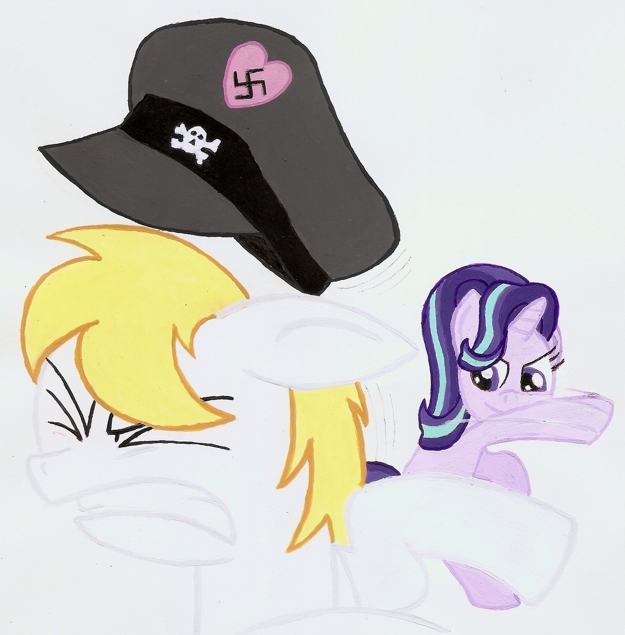 1667511 - safe, artist:equalizer978, starlight glimmer, oc, oc:aryanne, pony,  unicorn, g4, abuse, anti-nazism, aryabuse, aryan pony, communism in the  comments, discussion in the comments, enemies, female, fight, hat, mare,  nazi, punch, starlight