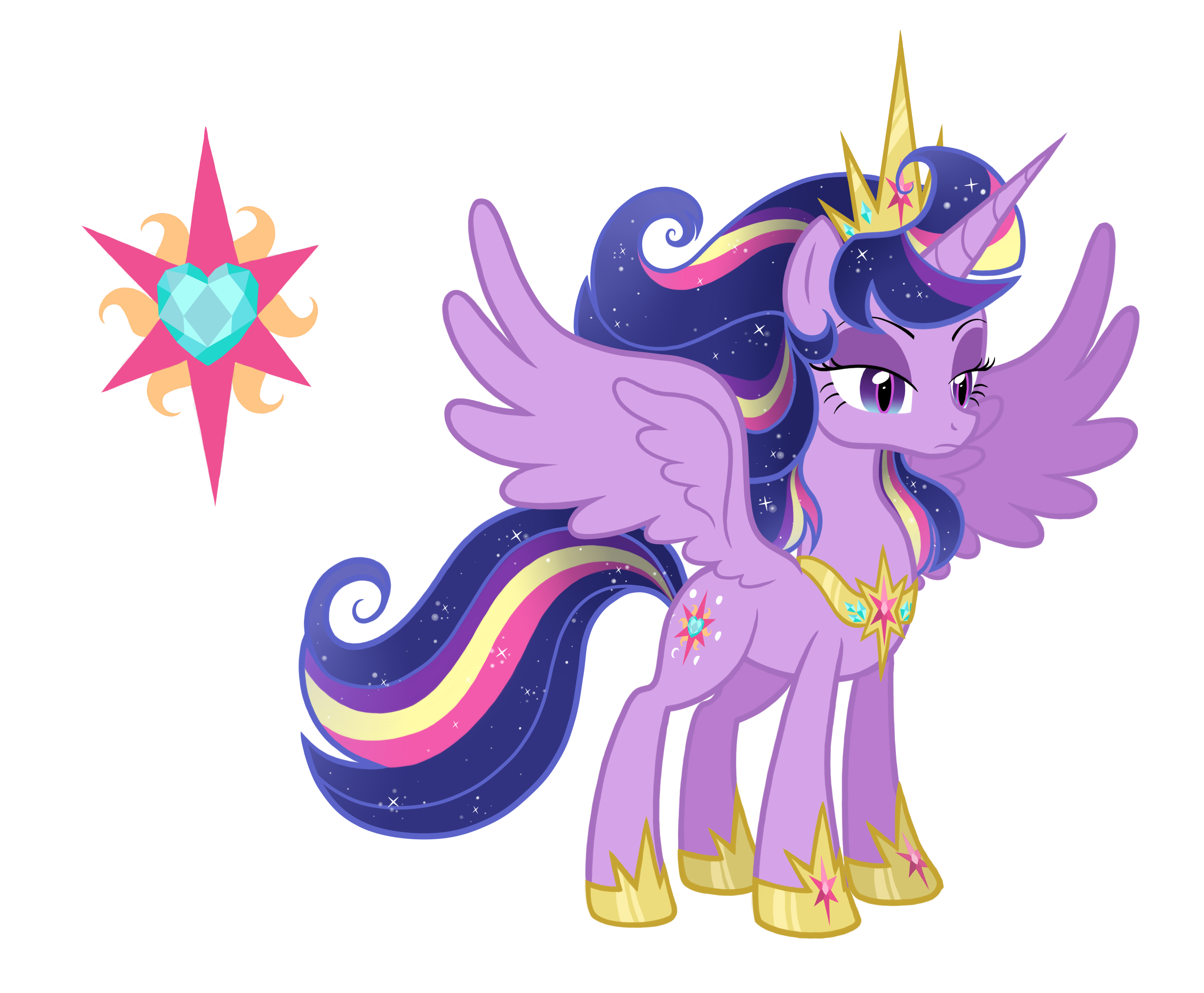 1736145 - safe, artist:thecheeseburger, twilight sparkle, alicorn, pony,  alternate universe, antagonist, crown, cutie mark, female, jewelry, mare, queen  twilight, queen twilight sparkle, regalia, simple background, solo, spread  wings, starry eyes ...