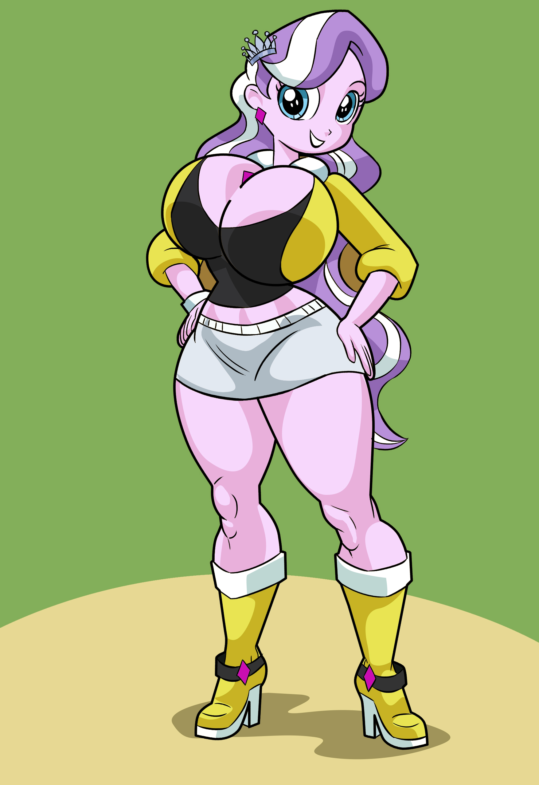 1169799 - animated, artist:twistedgrim, big breasts, bouncing, bouncing  breasts, breasts, busty trixie, calm your tits, cape, clothes, cuffs  (clothes), curvy, cutie mark on human, derpibooru import, female, fishnets,  gif, hat, huge breasts