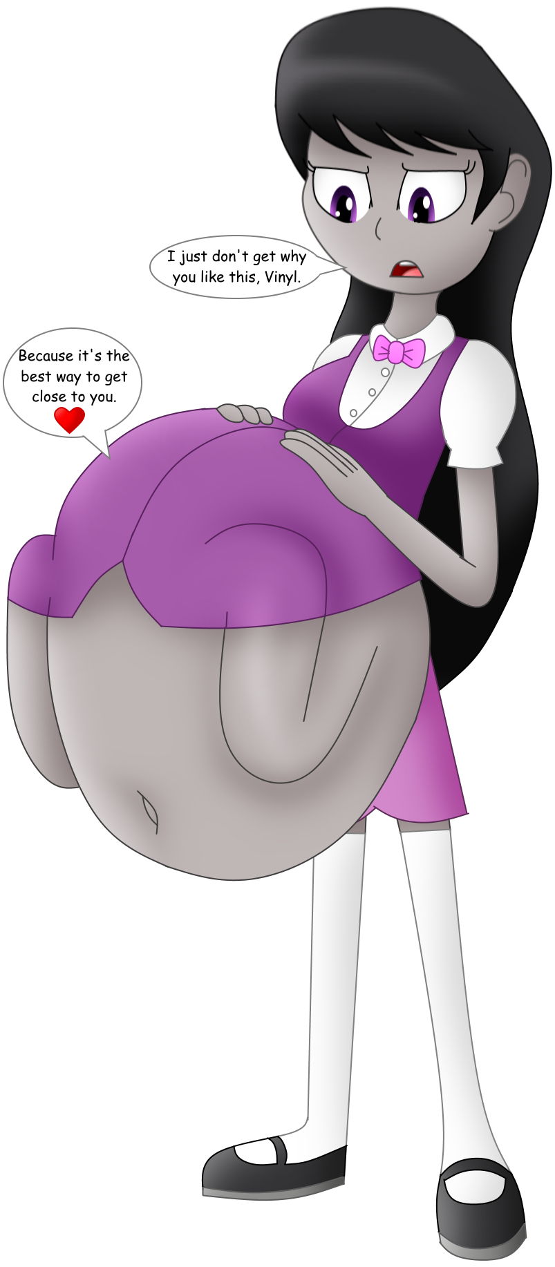 1777201 - questionable, artist:girlsvoreboys, dj pon-3, octavia melody,  vinyl scratch, human, equestria girls, g4, belly, big belly, endosoma,  female, fetal position, fetish, predtavia, same size vore, simple  background, solo, transparent background ...