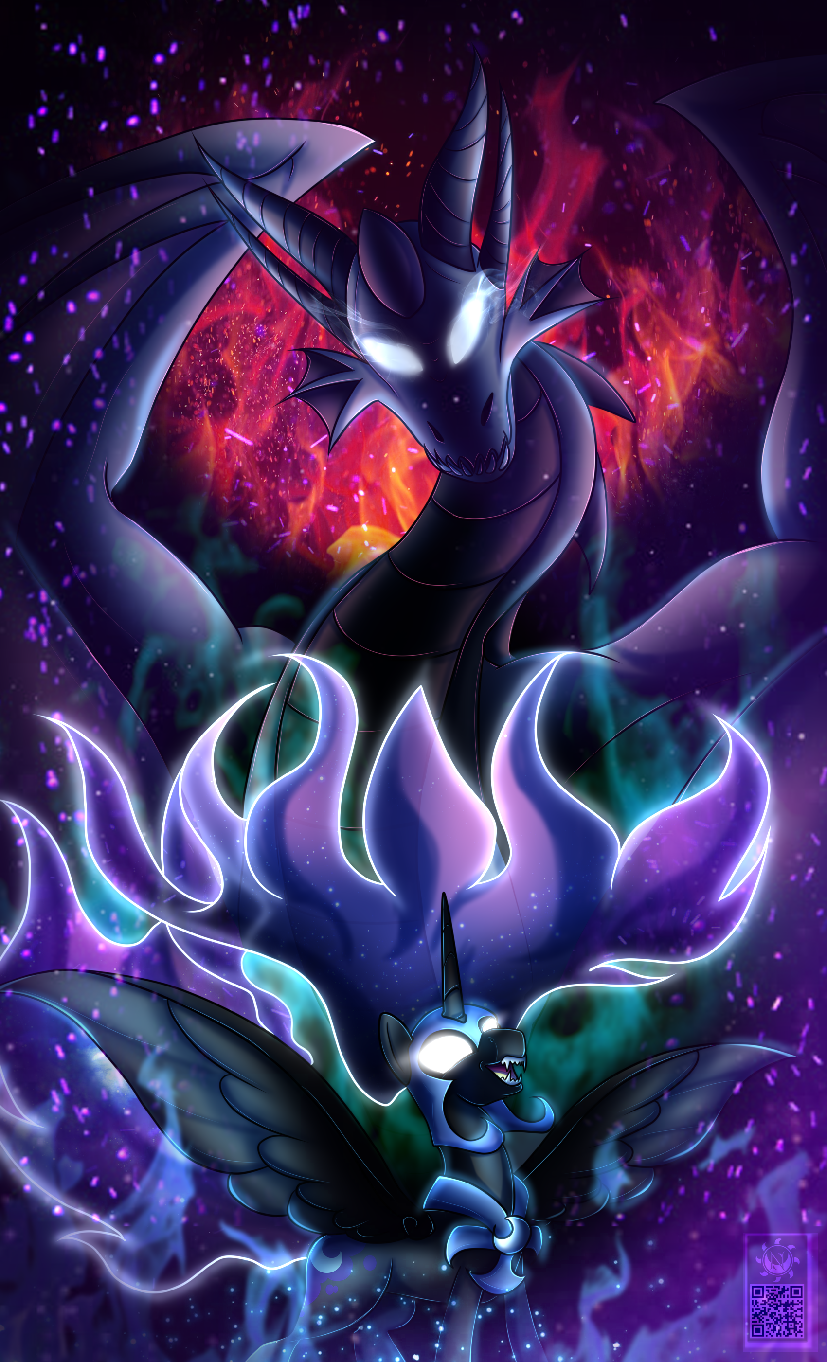 #1813888 - safe, artist:elmutanto, nightmare moon, oc, oc:nugget, alicorn, dragon, pony, armor ...