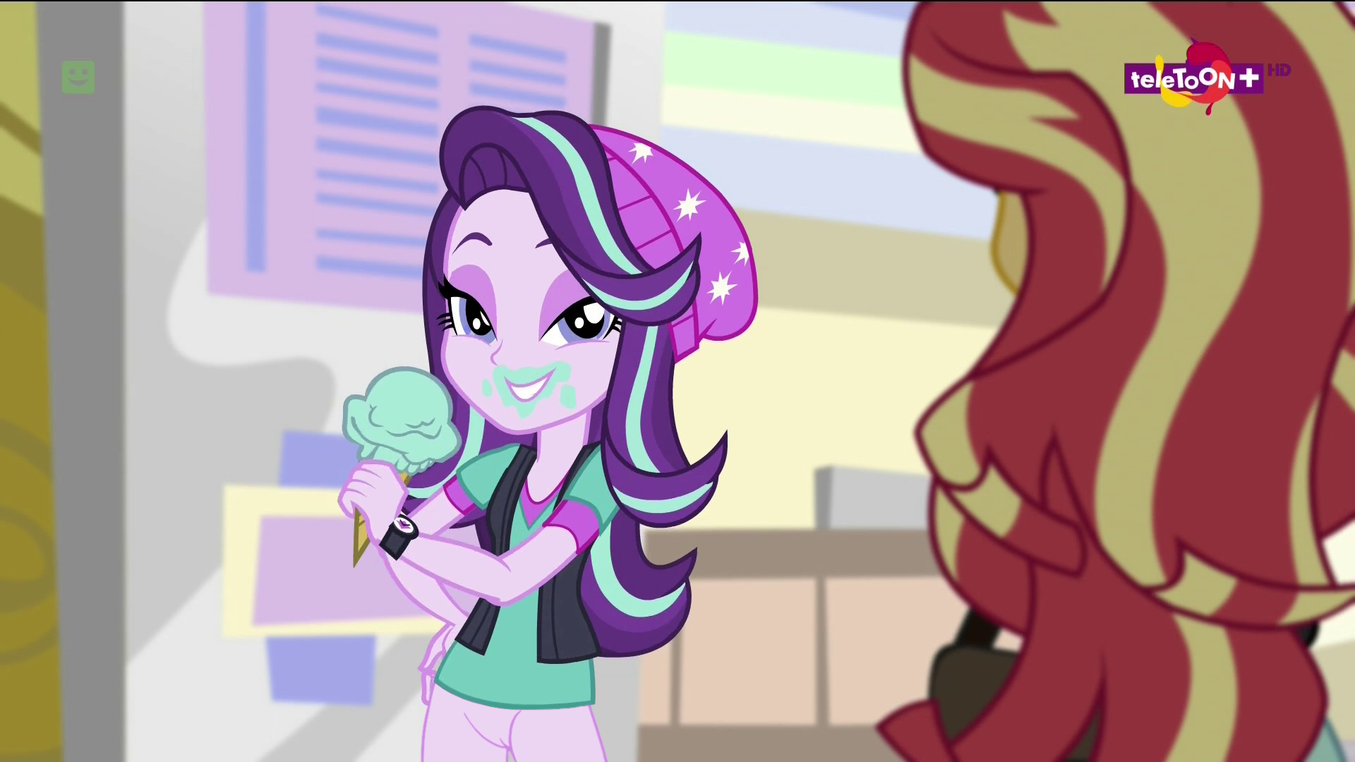 1798340 - beanie, bedroom eyes, bottomless, clothes, edit, edited edit,  edited screencap, editor:slayerbvc, equestria girls, exhibitionism,  explicit, food, hand on hip, hat, ice cream, ice cream cone, mall, messy  eating, mirror magic,