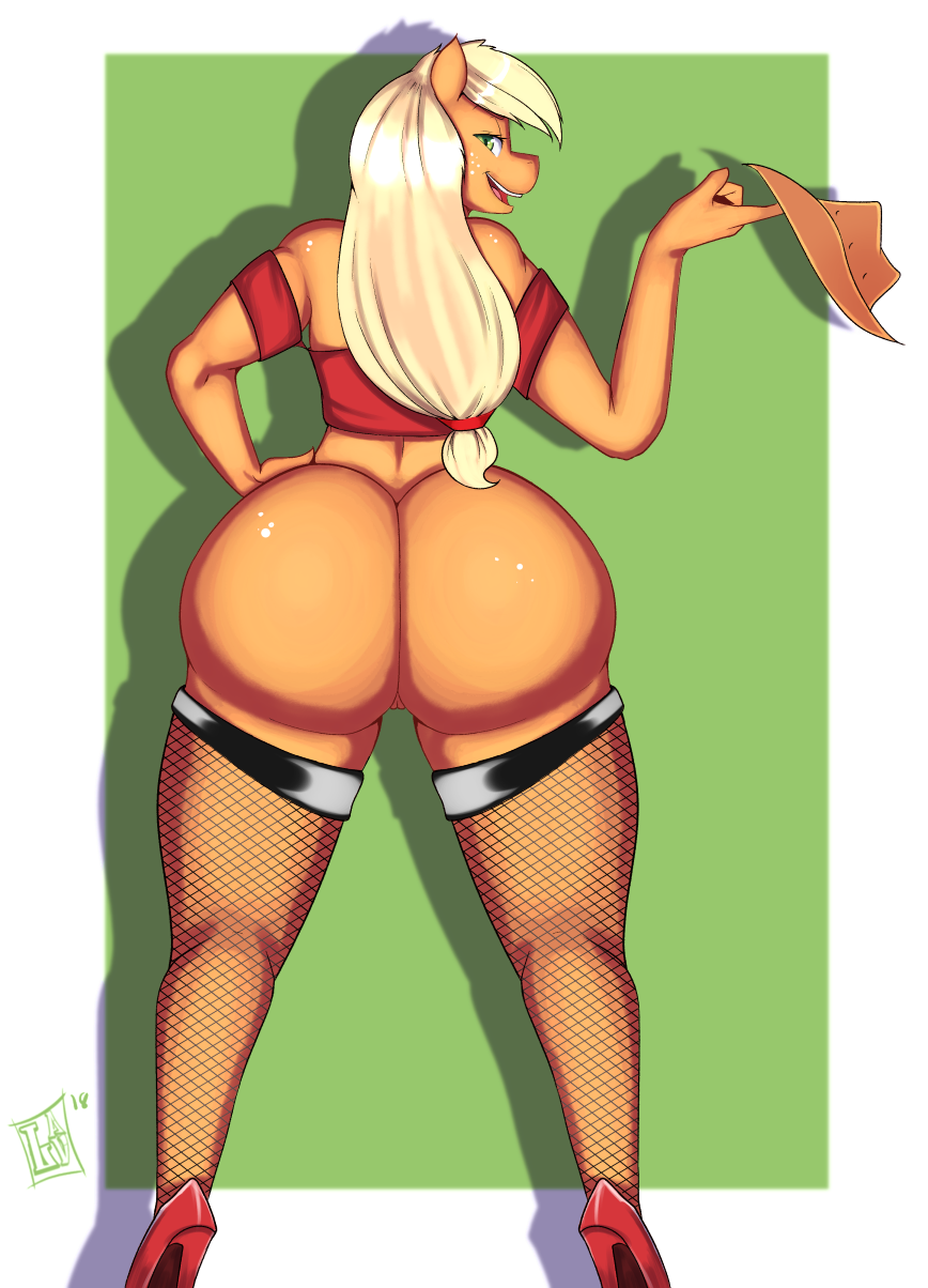 Rule 34 Anthro Anthrofied Applejack Mlp Ass Big Butt Bottomless Clothed Clothing Equid 