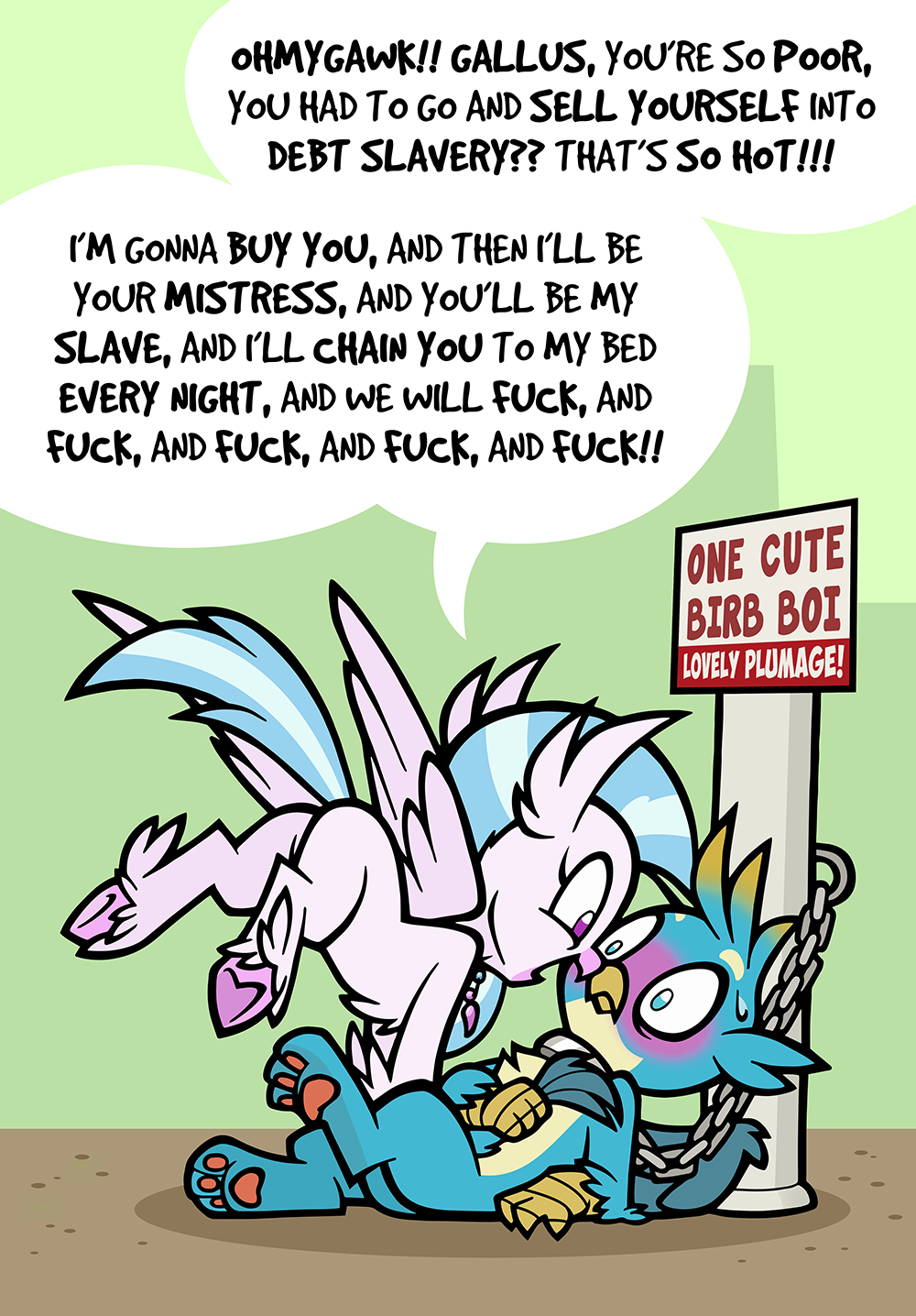 Sex Galus - 2174076 - suggestive, artist:toonbat, gallus, silverstream, classical  hippogriff, griffon, hippogriff, and then sex happened, auction, blushing,  bondage, boop, butt, chains, collar, cute, derail in the comments,  dialogue, diastreamies, duo, excited ...