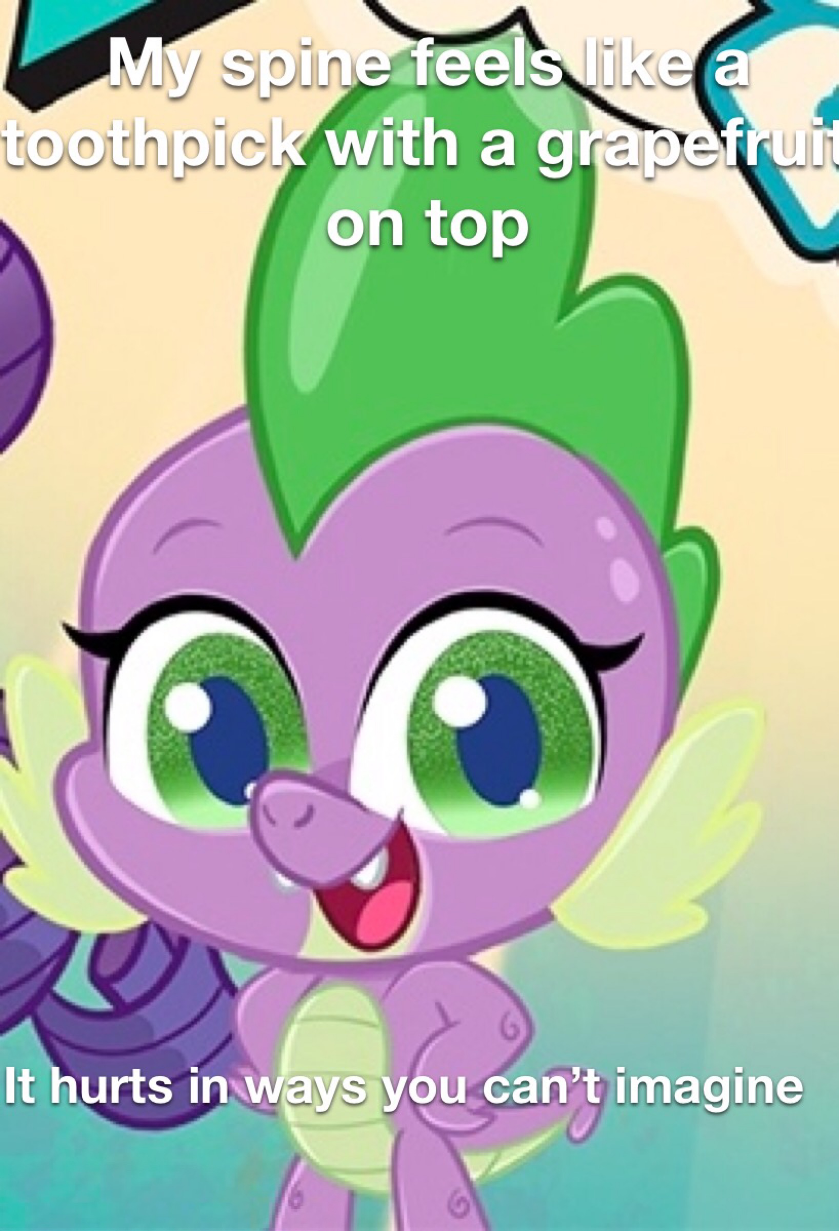 Safe Edit Edited Screencap Screencap Spike Dragon My Little Pony Pony Life Pony Life Caption Cropped Disproportional Anatomy Giant Head Impossibly Large Head Pain Pony Life Drama Reality Ensues Solo