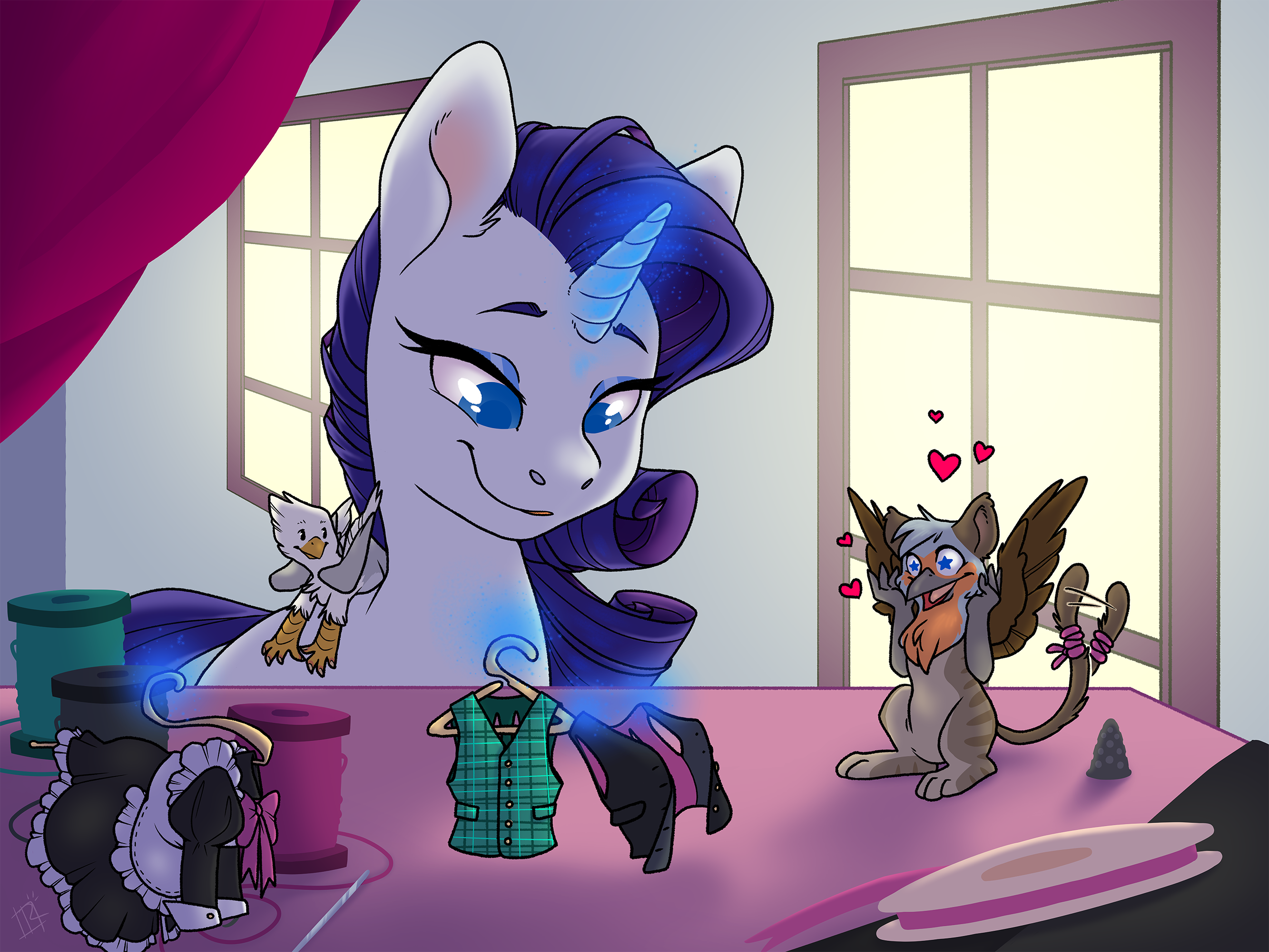 #2204681 - safe, artist:sinclair2013, rarity, oc, oc:der, oc:thumbtack ...