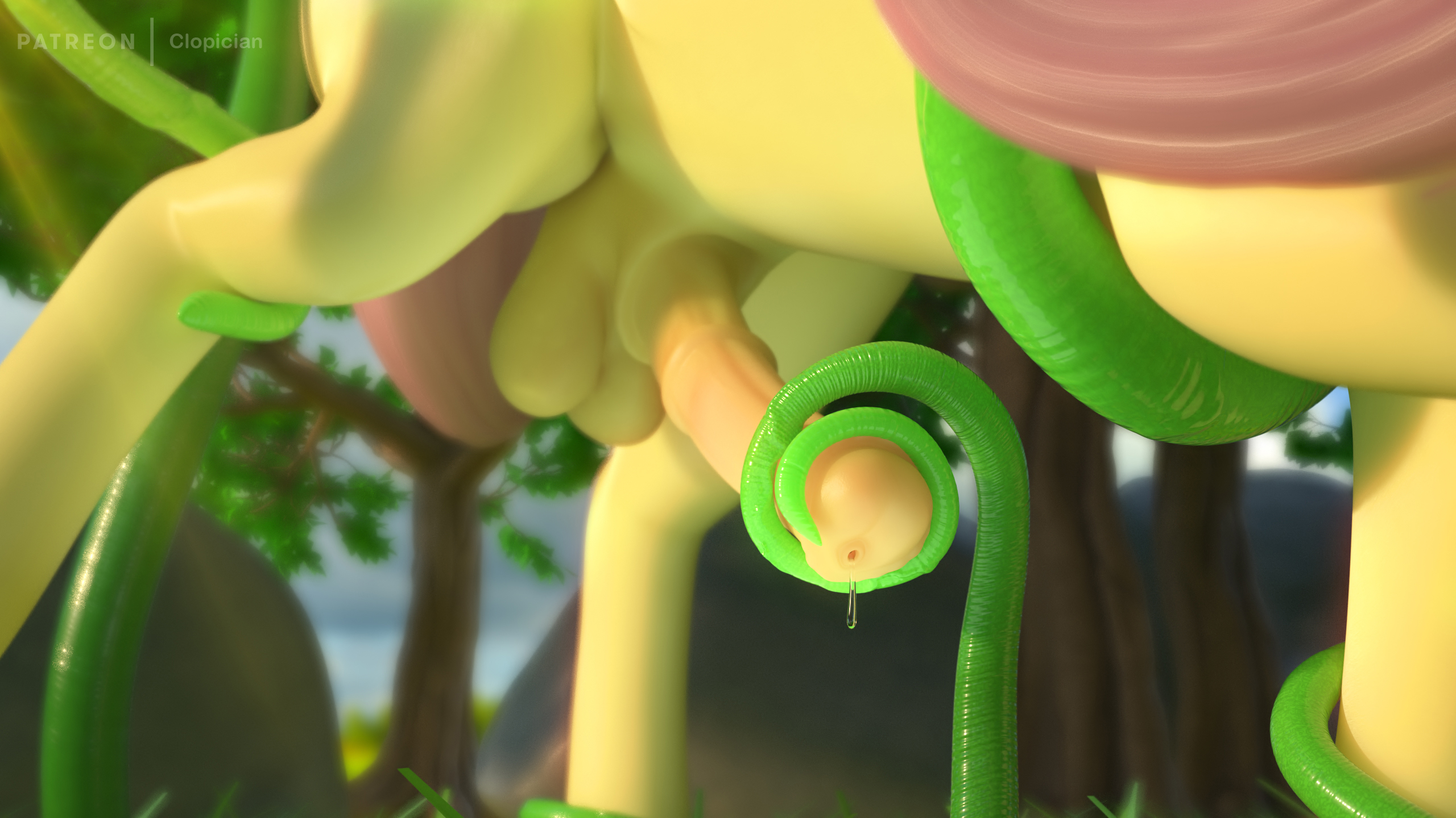 2227206 - explicit, artist:clopician, fluttershy, pegasus, pony, g4, 3d,  autodesk maya, fluids, flutterbutt, forest, futa, futa fluttershy,  horsecock, intersex, masturbation, nudity, penetration, penis, precum, sex,  solo, solo futa, tail, tail pull ...