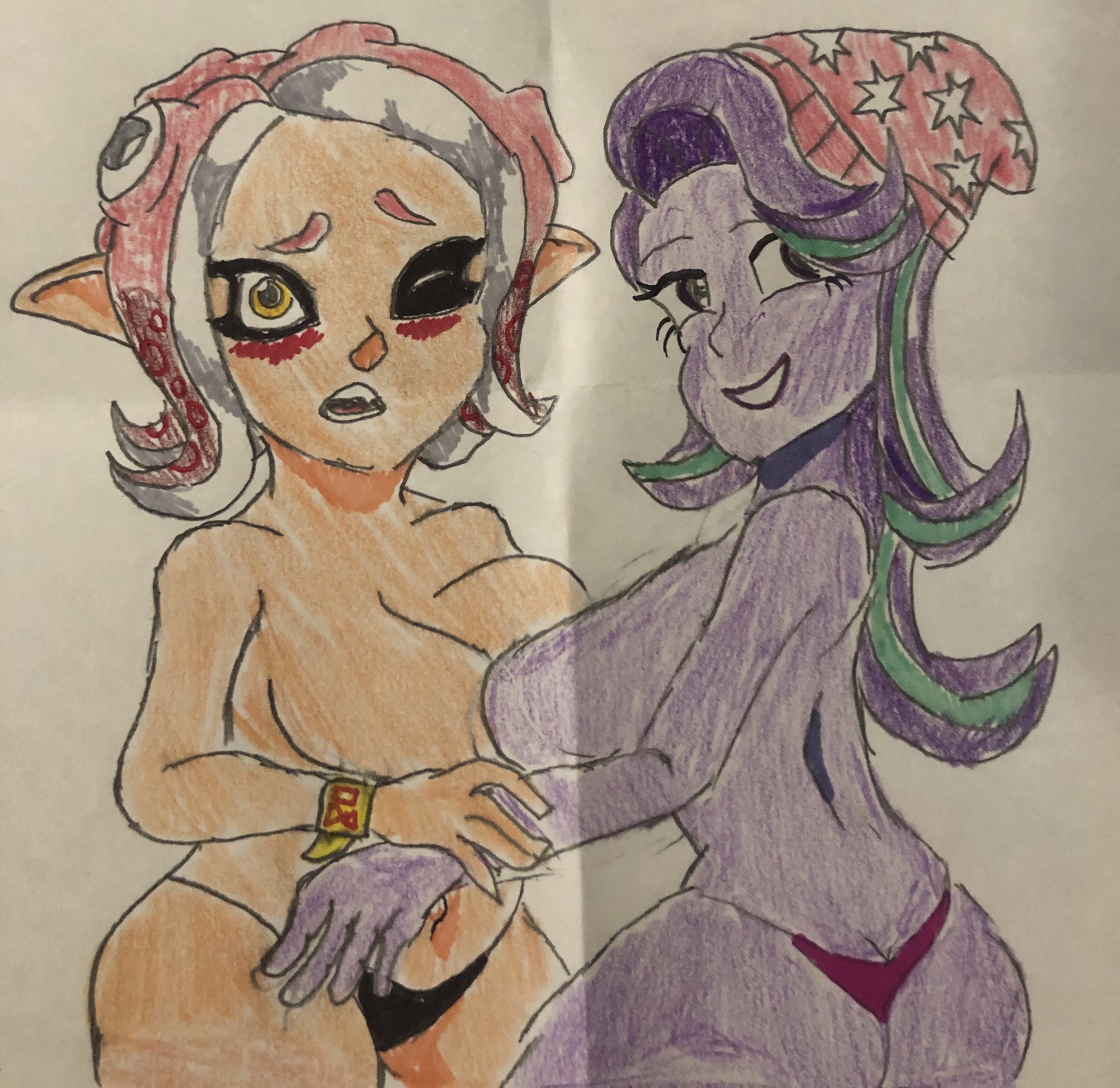 2152379 - questionable, artist:agent8, starlight glimmer, octoling,  equestria girls, g4, agent 8 (splatoon), ass, bad anatomy, belly button,  big breasts, blushing, breast squish, breasts, busty starlight glimmer,  butt, clothes, crossover, duo, duo