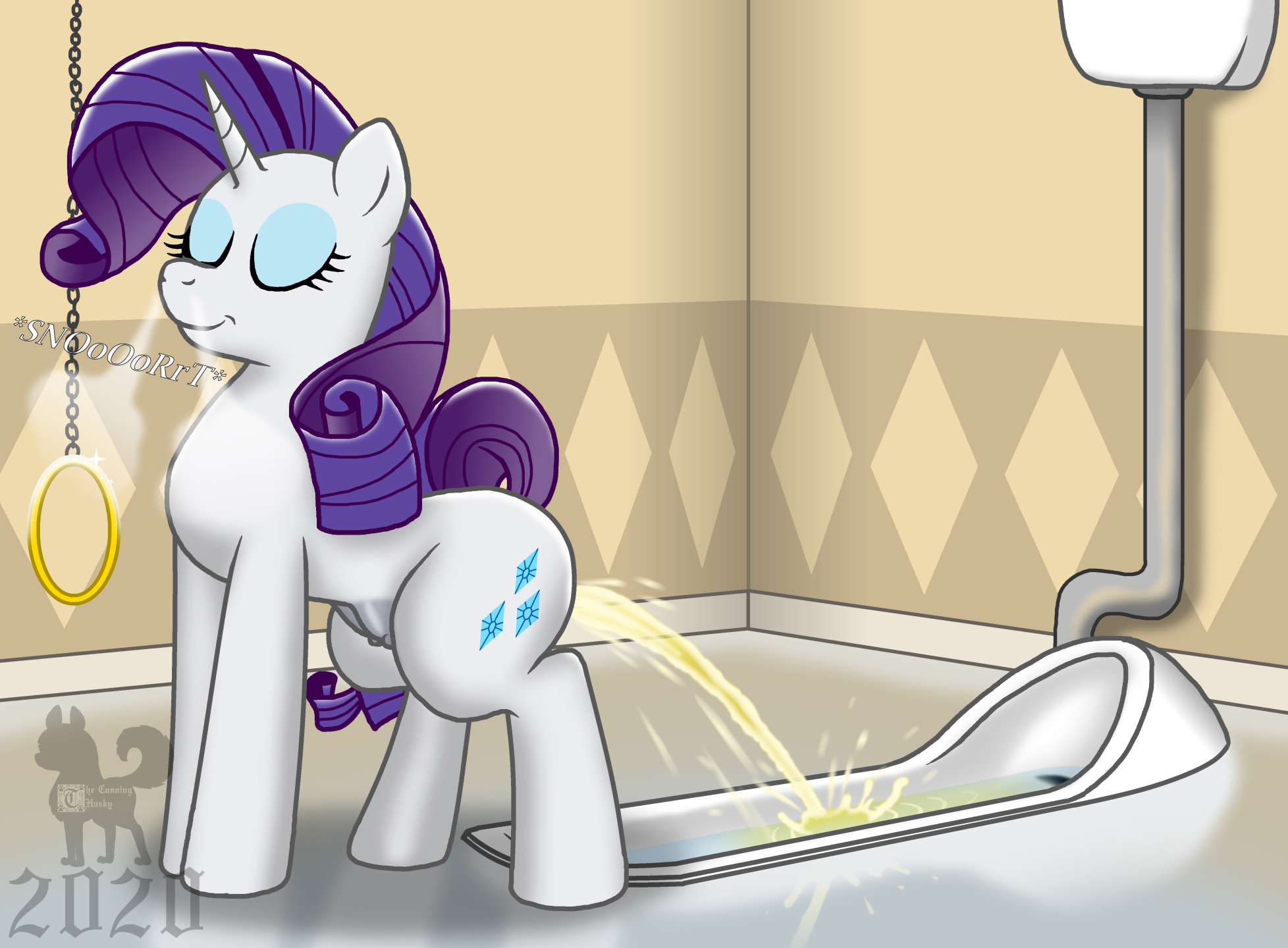 2493301 - questionable, artist:mrchaosthecunningwlf,  artist:ponyvillechaos577, rarity, pony, unicorn, g4, bathroom, but why,  crotchboobs, eyes closed, eyeshadow, female, fetish, flank, hindquarters,  kneeling, makeup, mare, nipples, nudity, peegasm ...