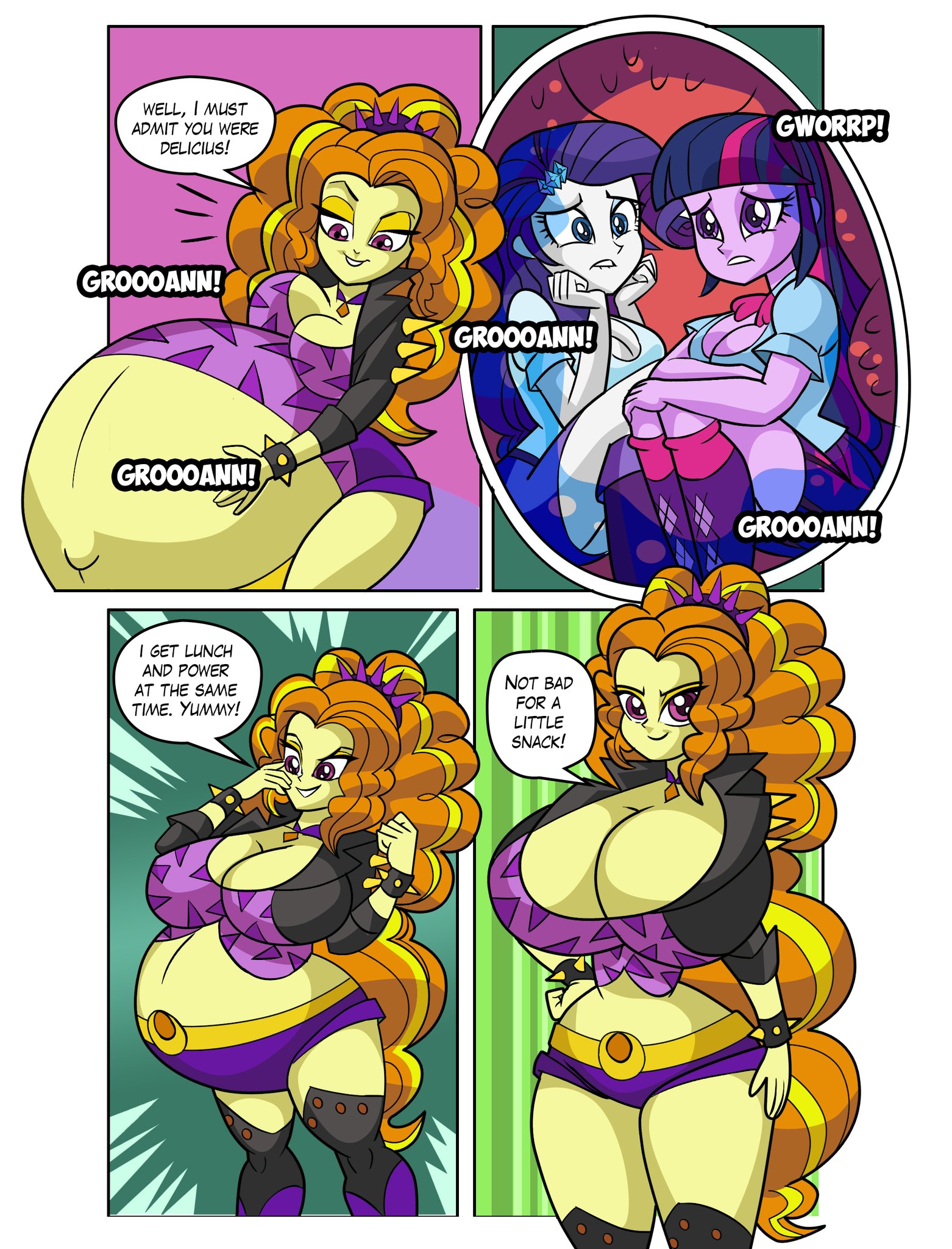 2513456 - suggestive, artist:art-2u, adagio dazzle, rarity, twilight  sparkle, equestria girls, g4, absorption, belly, belly button, big belly,  big breasts, bimbo, bimbo adagio, breast expansion, breasts, busty adagio  dazzle, busty rarity, busty