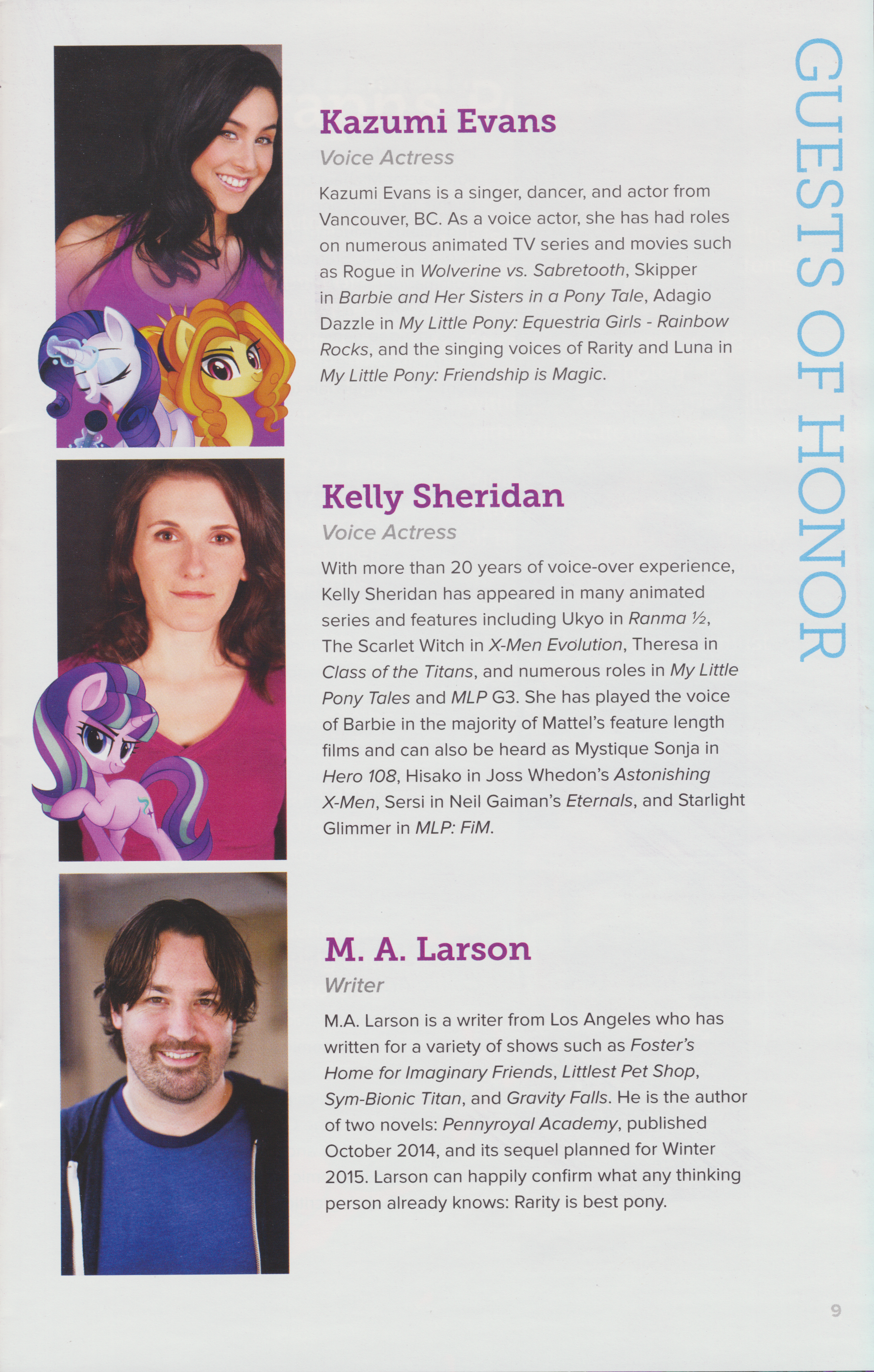 2503143 - safe, adagio dazzle, rarity, starlight glimmer, bronycon,  bronycon 2015, g4, bronycon 2015 con book, kazumi evans, kelly sheridan,  m.a. larson, no pony, text, text only - Derpibooru