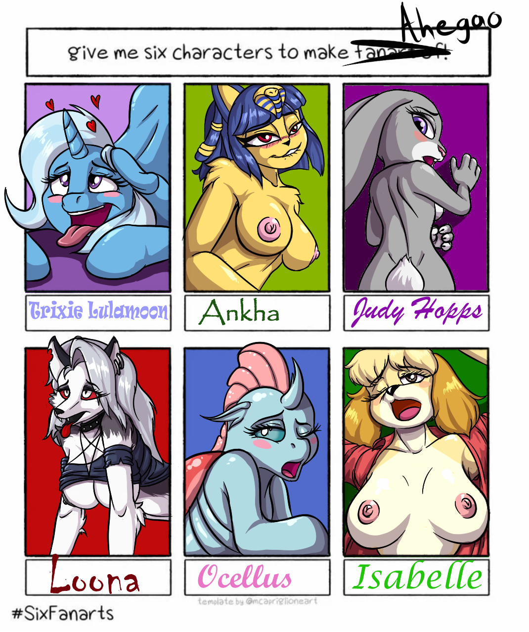 2337848 - questionable, artist:brushstroke, ocellus, trixie, cat,  changedling, changeling, demon, dog, hellhound, pony, rabbit, unicorn,  anthro, g4, ahegao, animal, animal crossing, ankha, anthro with ponies,  armpits, big breasts, blushing, breasts ...