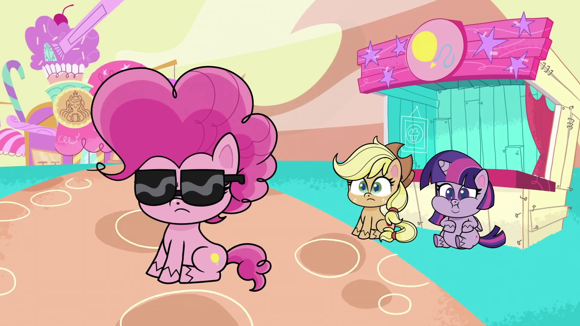 2432375 - safe, screencap, applejack, pinkie pie, twilight sparkle,  alicorn, earth pony, pony, g4.5, my little pony: pony life, pie vs. pie,  chubby cheeks, fat, sunglasses, twilard sparkle, twilight sparkle (alicorn)  - Derpibooru