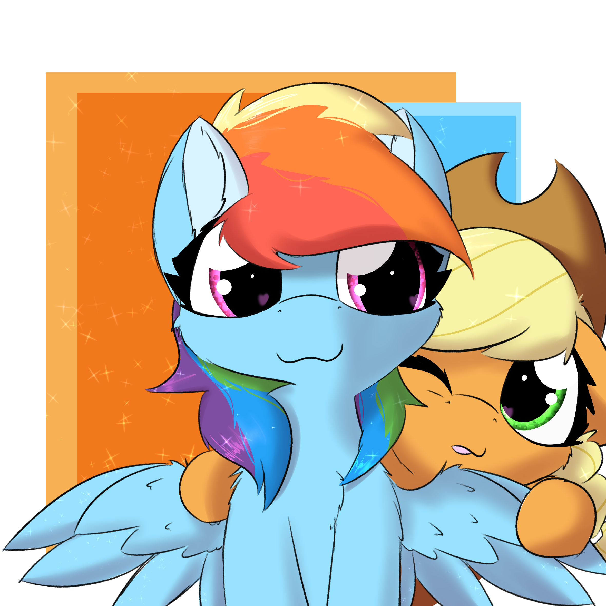 2452069 - safe, artist:jubyskylines, applejack, rainbow dash, pegasus, pony,  g4, chest fluff, cuddling, cute, dashabetes, female, heart eyes, high res,  jackabetes, lesbian, petting, ship:appledash, shipping, sparkly mane,  spread wings, wing fluff, wingding