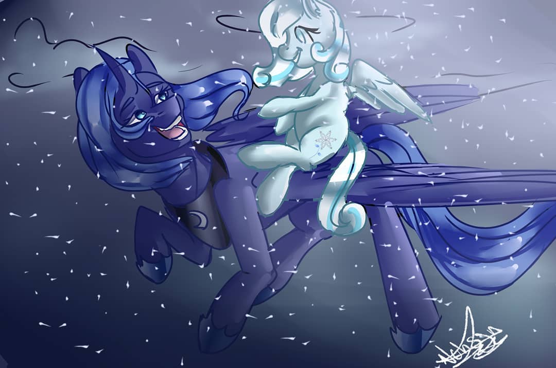 #2564962 - safe, artist:beyond_inside, princess luna, oc, oc:snowdrop, alicorn, pegasus, pony ...