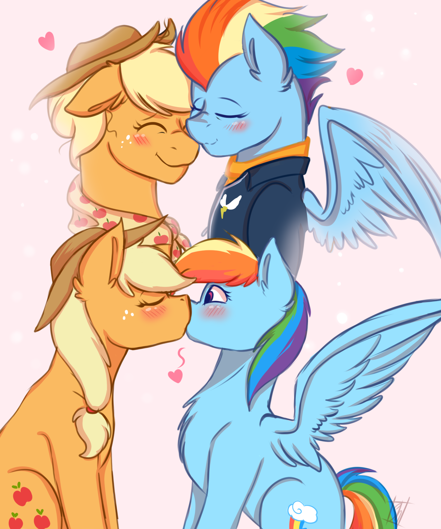 2594957 - safe, artist:shamy-crist, applejack, rainbow dash, earth pony,  pegasus, pony, g4, the last problem, blushing, couple, female, kiss on the  lips, kissing, lesbian, mare, older, older applejack, older rainbow dash,  ship:appledash,