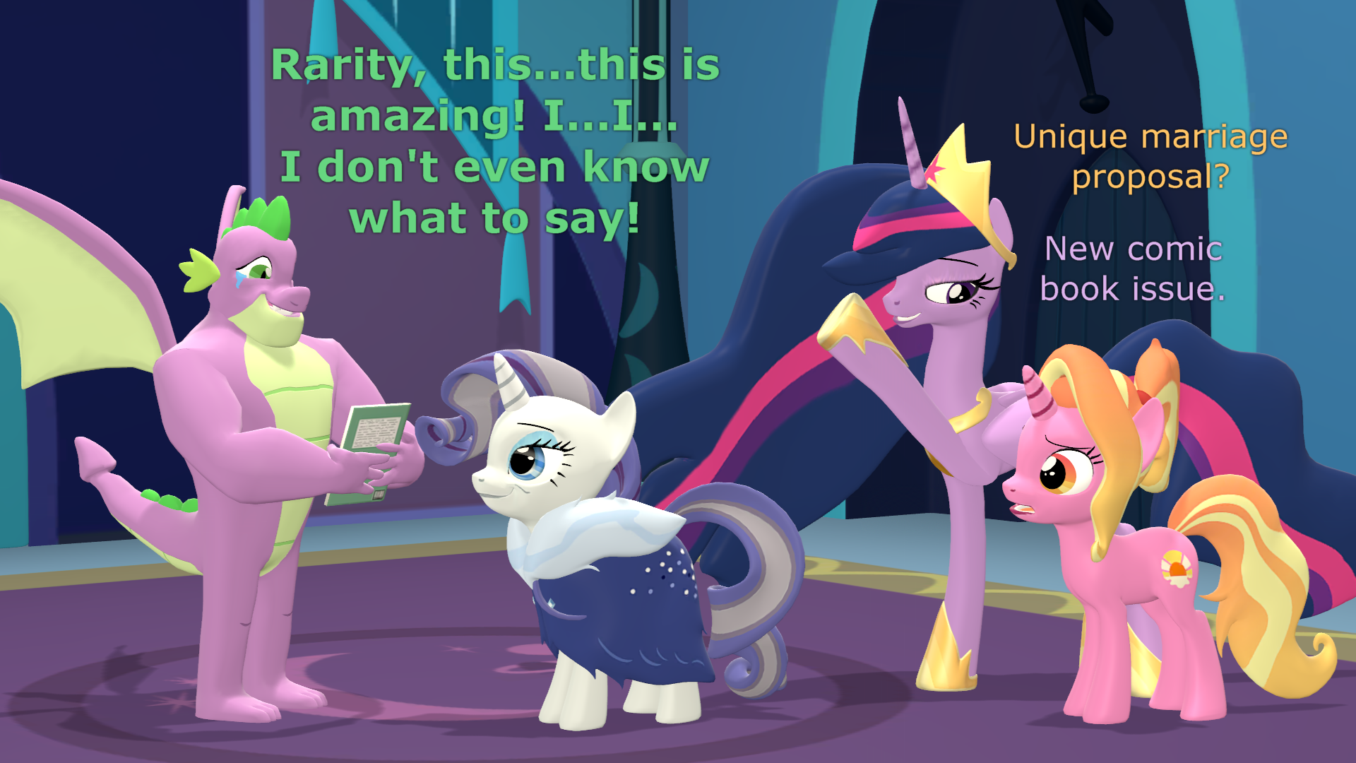 2929792 - safe, artist:red4567, luster dawn, spike, twilight sparkle,  alicorn, dragon, pony, unicorn, g4, the last problem, 3d, chad, dr. livesey  walk, gigachad spike, meme, older, older spike, older twilight, princess  twilight