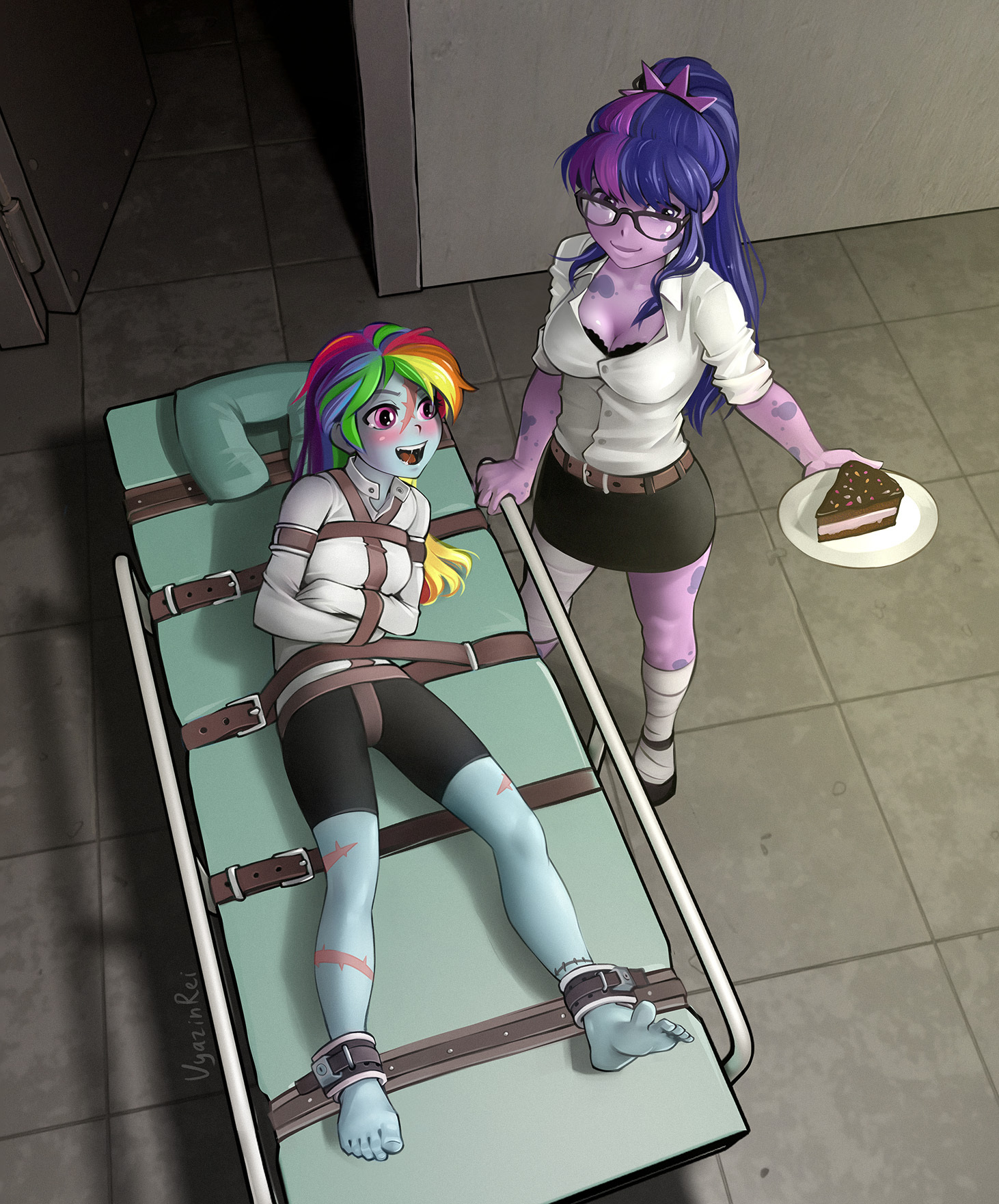 2340743 - safe, artist:hetaliafranceluvr123, artist:user15432, juniper  montage, human, equestria girls, g4, barely eqg related, base used, bowtie,  bracelet, clothes, contract, crossover, cuphead, duo, glasses, gloves, hand  on shoulder, jewelry, king