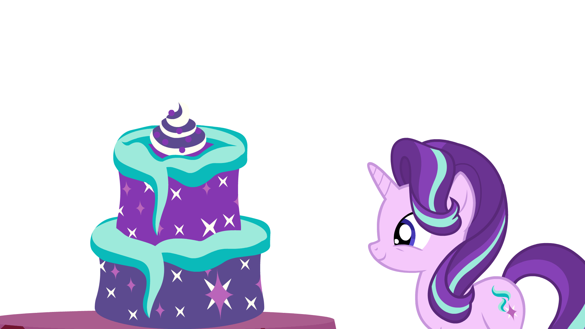 2829408 - safe, artist:mlpmvguy, starlight glimmer, trixie, pony, unicorn,  animated, cake, cute, duo, duo female, female, food, gif, mare, simple  background, smiling, starlight glimmer day, surprised, white background -  Derpibooru