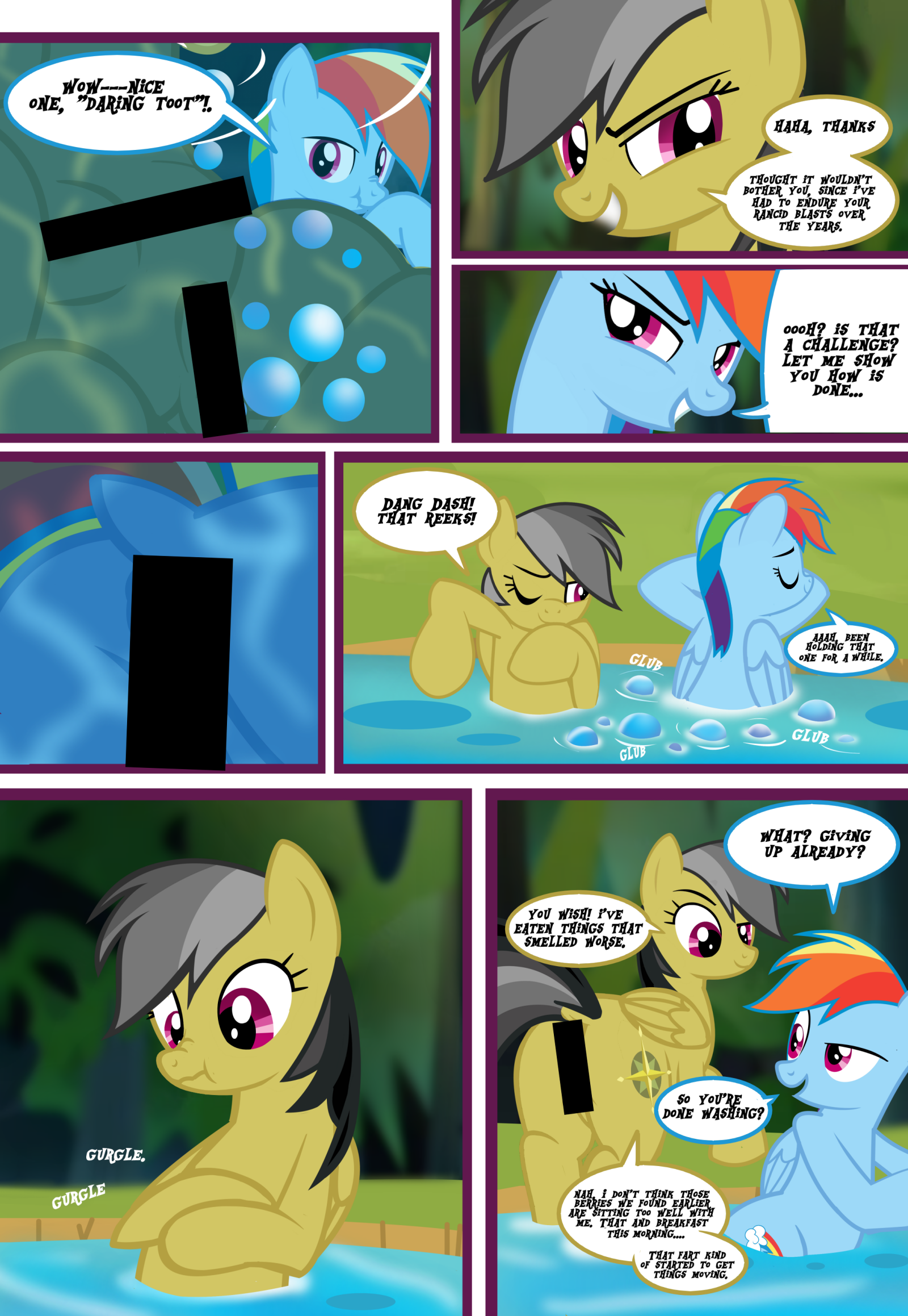 2830728 - questionable, artist:succubi samus, daring do, rainbow dash,  pegasus, pony, art pack:chocolate pack 5: buddy dumps, g4, art pack,  bubble, buddy dumps introduction comic, butt, censor bar, censored, comic,  crotchboobs, fart,