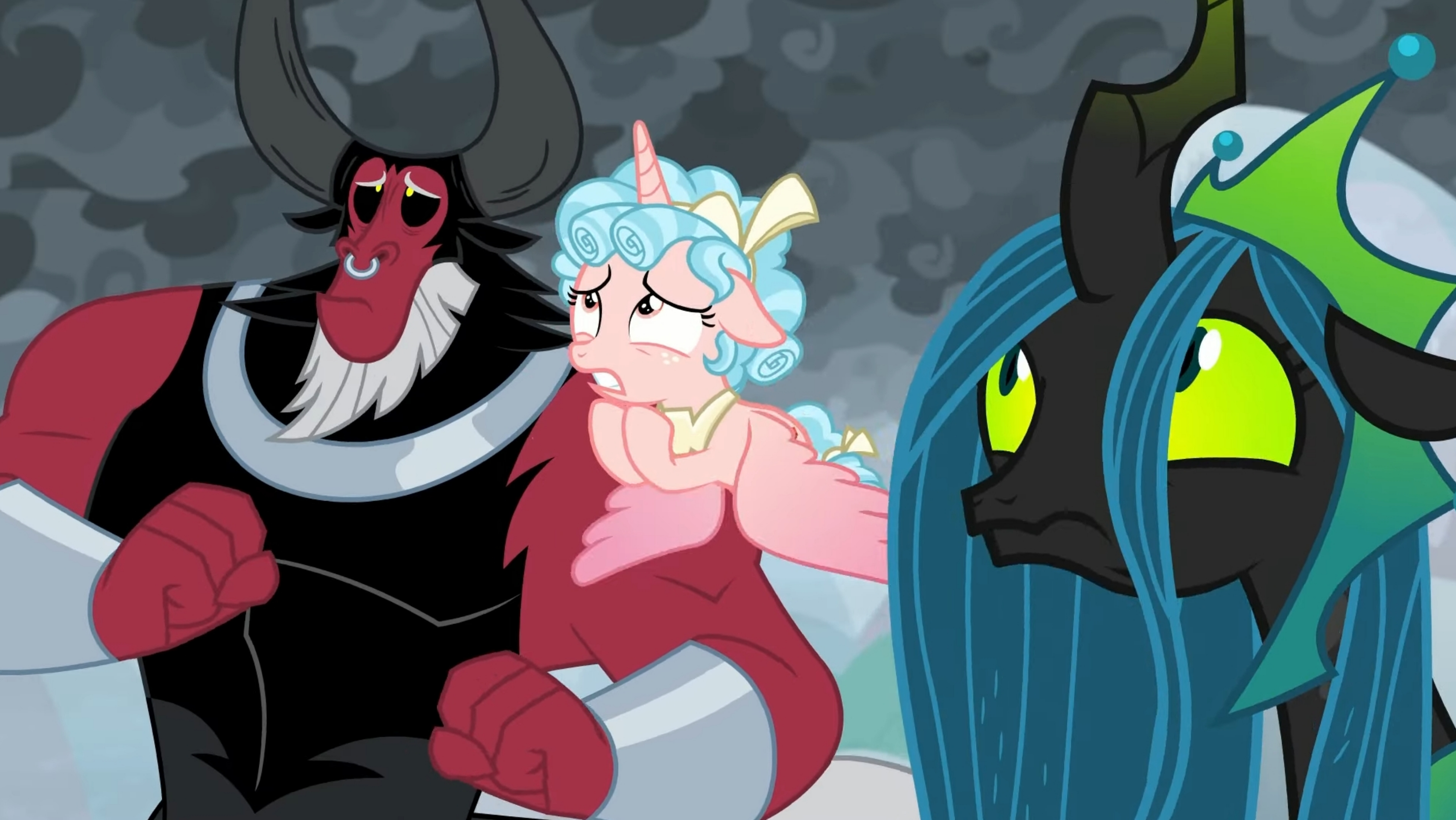 2833321 safe, screencap, cozy glow, lord tirek, queen chrysalis, alicorn, centaur, changeling