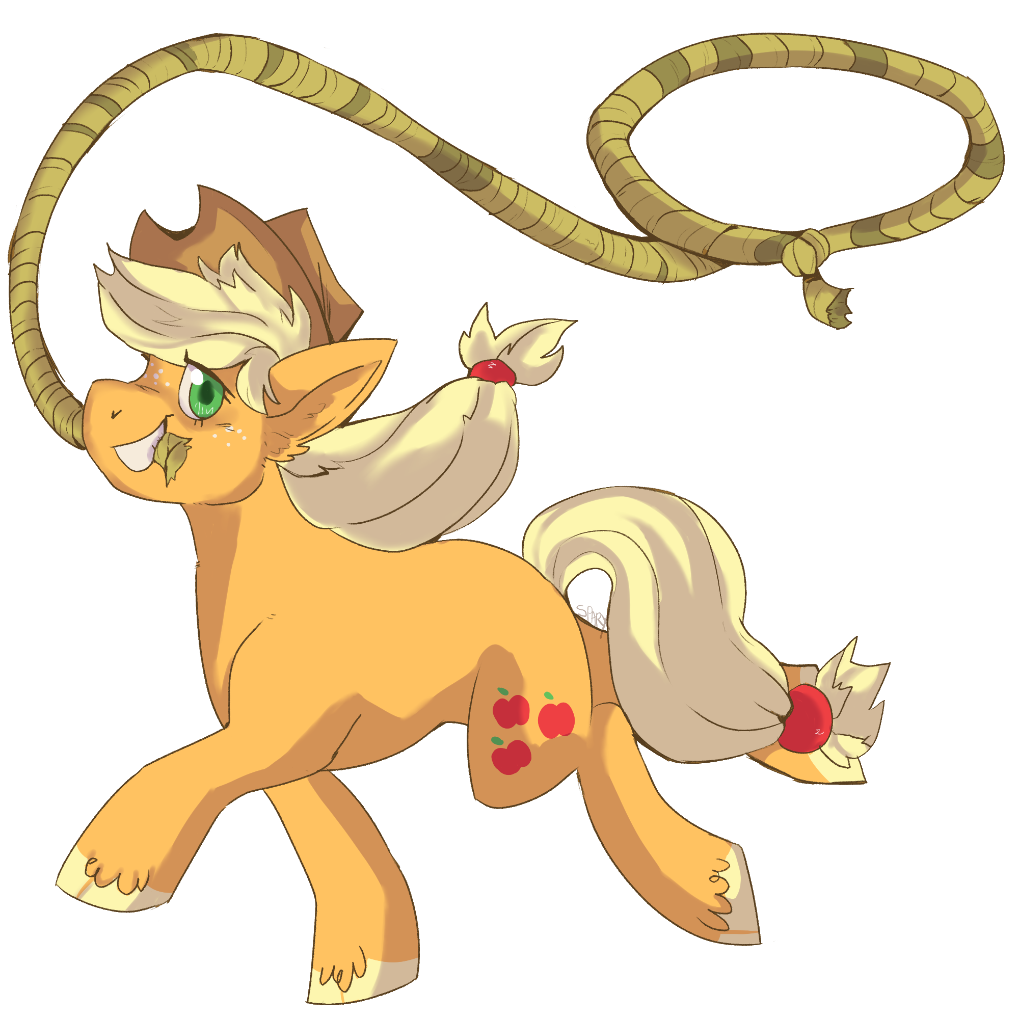 #2871775 - safe, artist:cinnamonsparx, applejack, pony, lasso, mouth ...