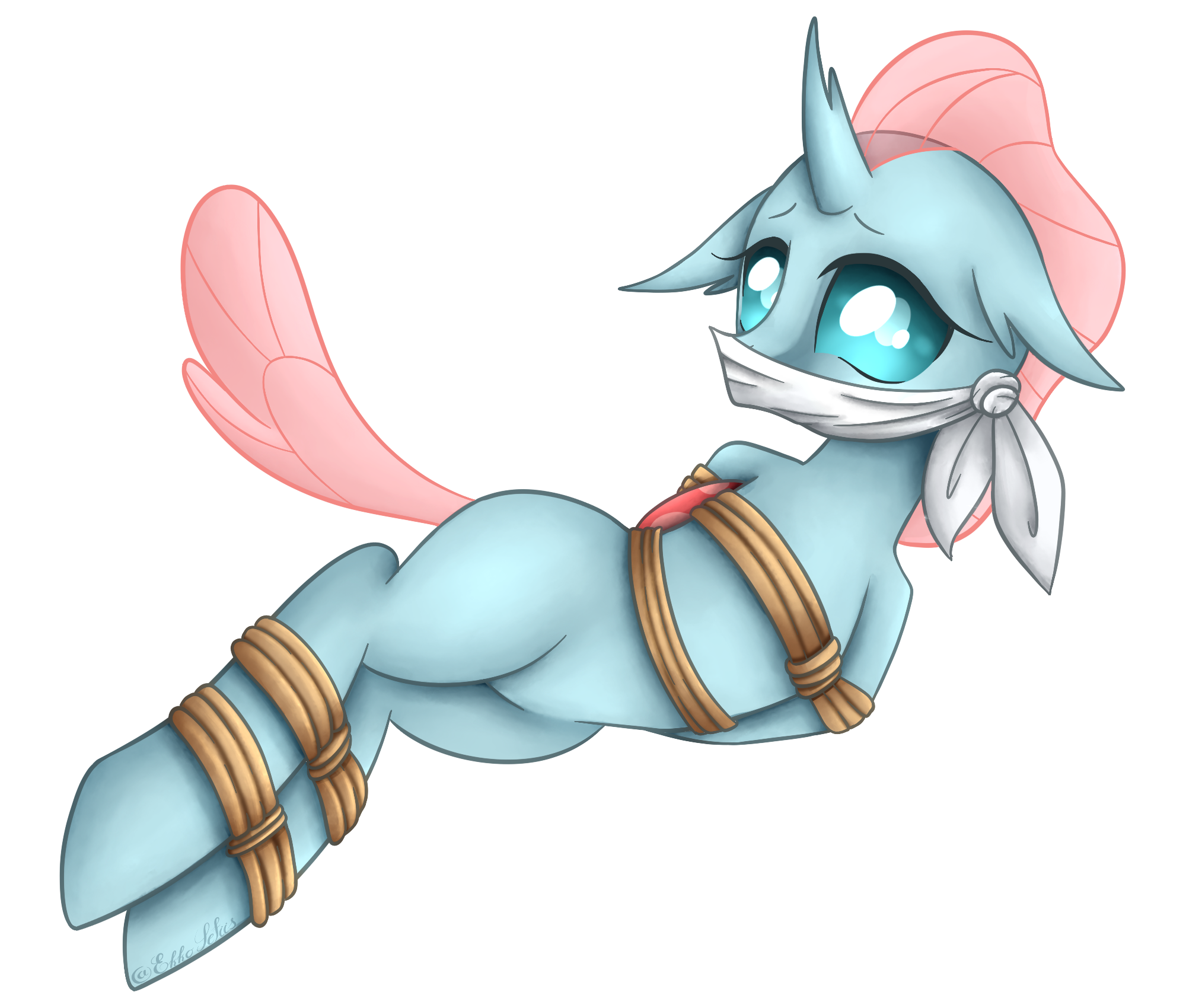 2936624 - safe, artist:obsidianpie26, ocellus, changedling, changeling, g4,  bondage, bound and gagged, cloth gag, damsel in distress, gag, kidnapped,  over the nose gag, simple background, solo, tied up, transparent background  - Derpibooru