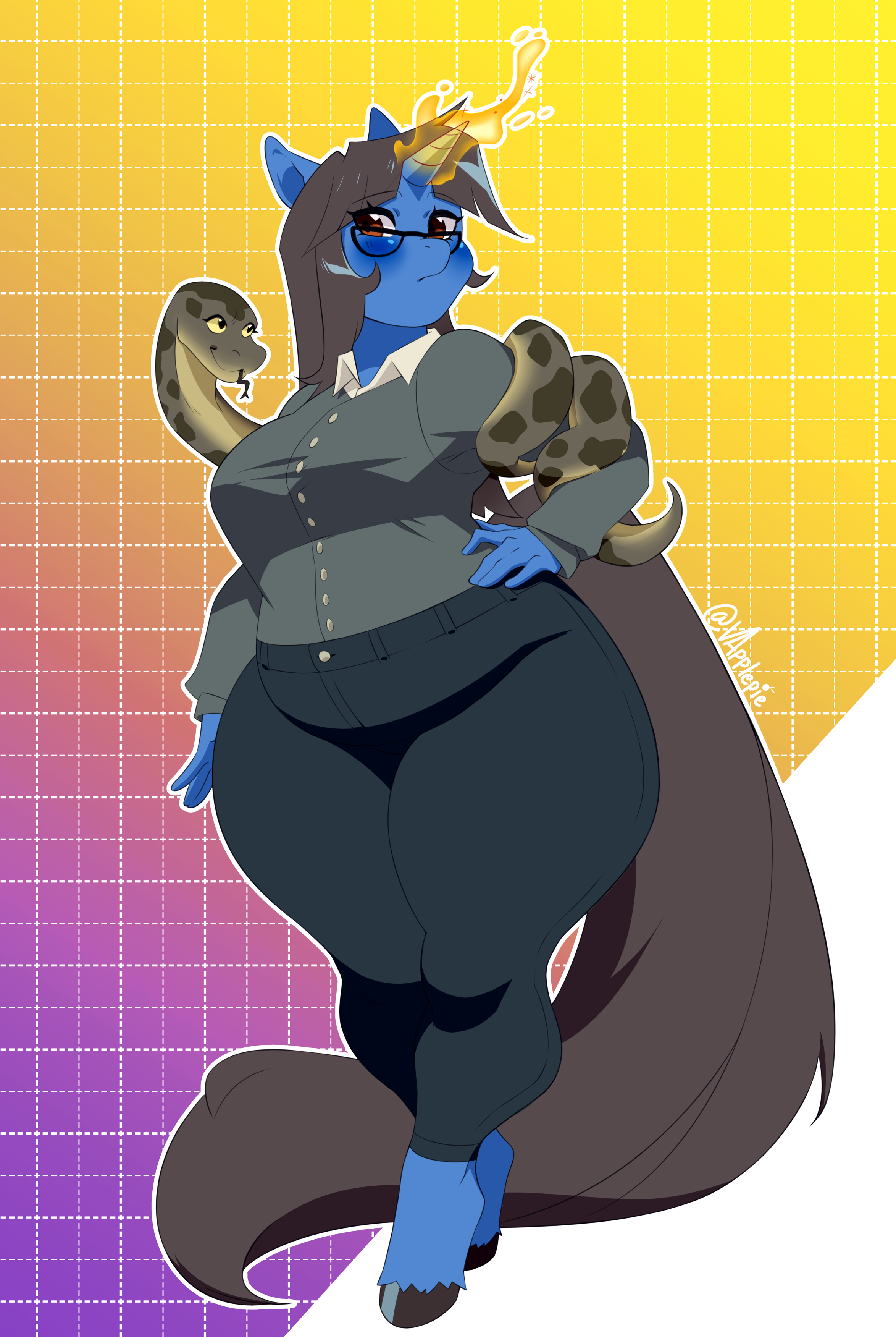 Anthro Python #3234472 - safe, artist:vapplepie, oc, oc only, oc:mint petal, pony ...