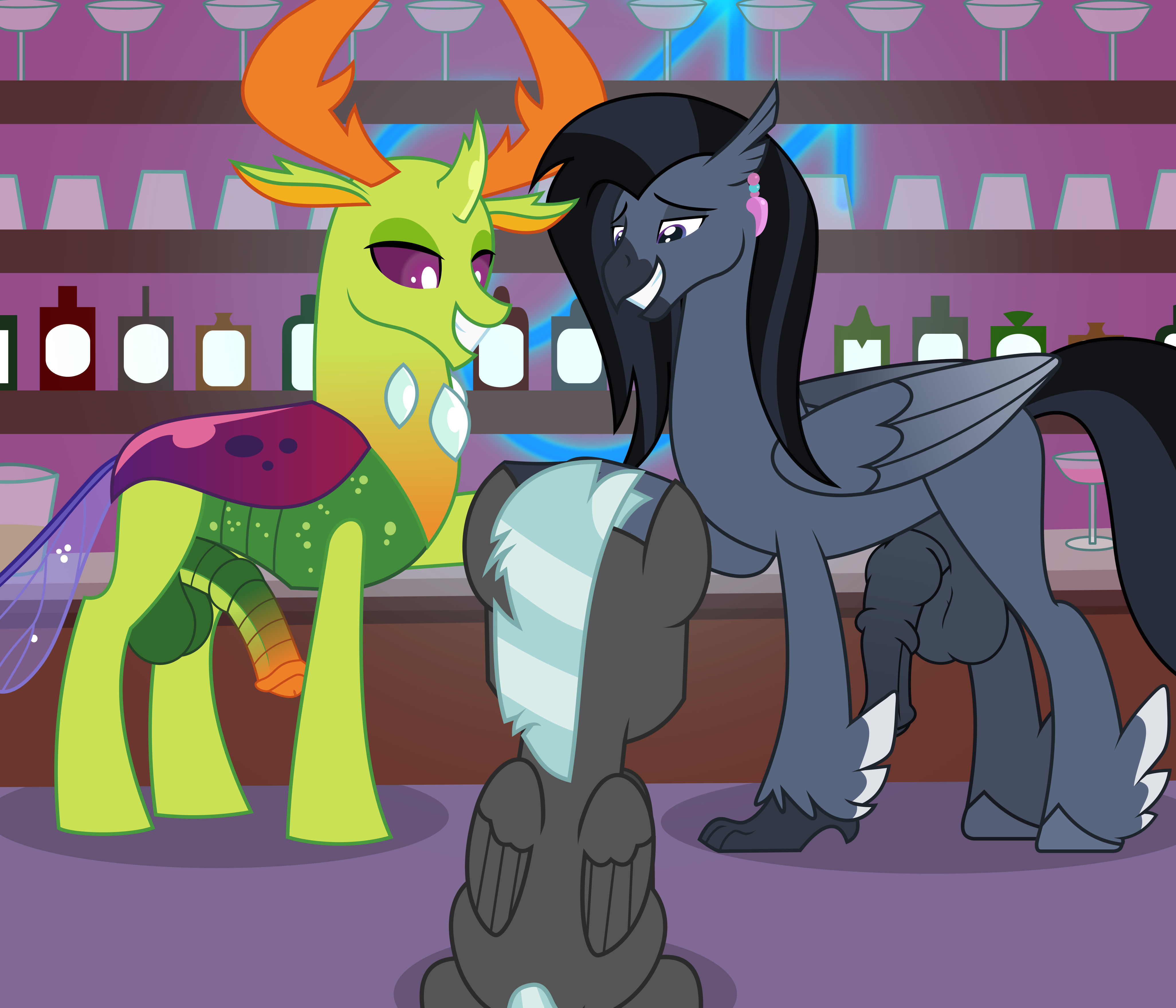 3235170 - explicit, artist:dont mind me, derpibooru exclusive, thorax,  thunderlane, oc, changedling, changeling, hippogriff, pegasus, pony, g4,  balls, big balls, big penis, ear piercing, earring, gay, gradient penis,  grin, hippogriff oc, horn,