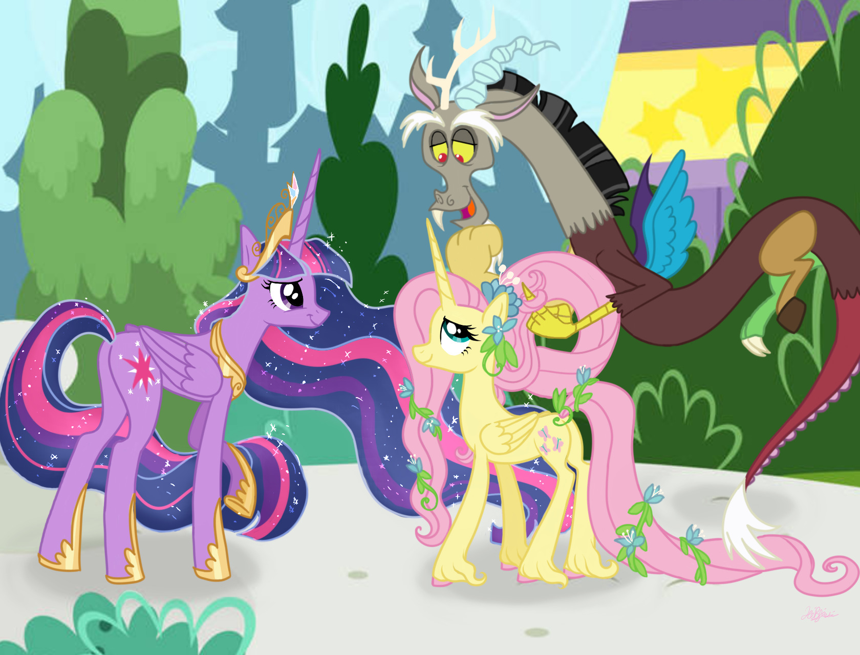 Mlp Slender #3075396 - safe, artist:heebiejeebies, discord, fluttershy, twilight ...