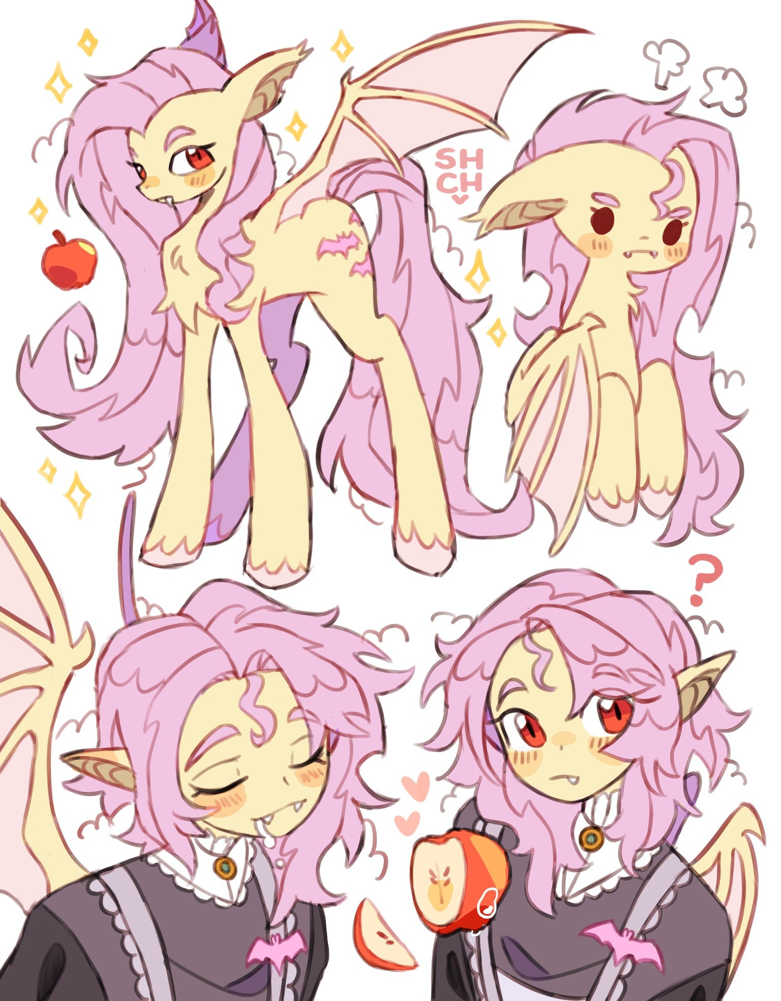 Flutterbat Ear #3111507 - safe, artist:sharpycharot, fluttershy, bat pony, human, g4 ...