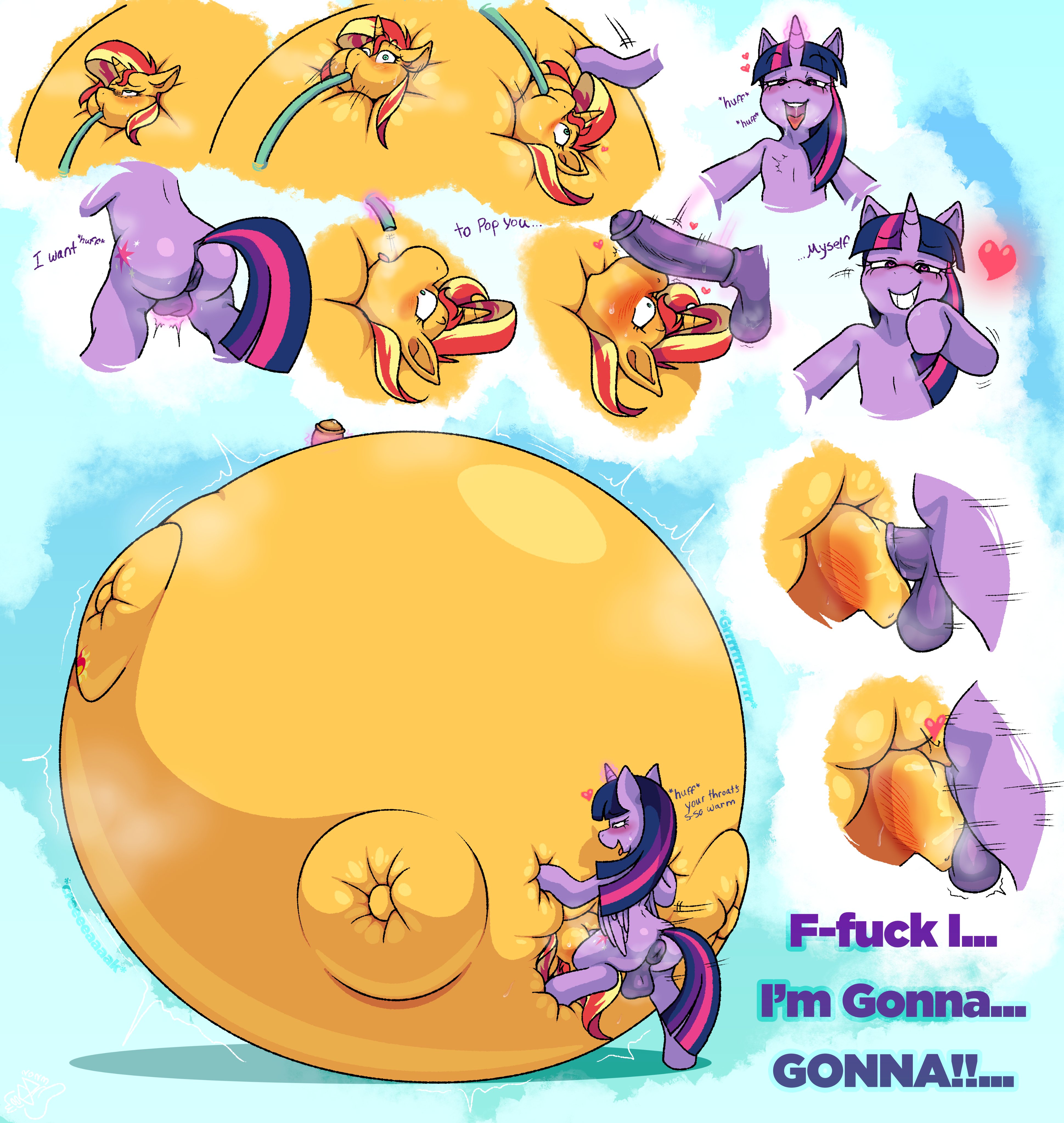 3115263 - explicit, artist:drakeinflates, sunset shimmer, twilight sparkle,  alicorn, pony, unicorn, g4, air inflation, anus, bingo wings, blowjob,  blushing, butt, butt licking, dickgirl, dickgirl on dickgirl, fetish, futa,  futa on futa, futa