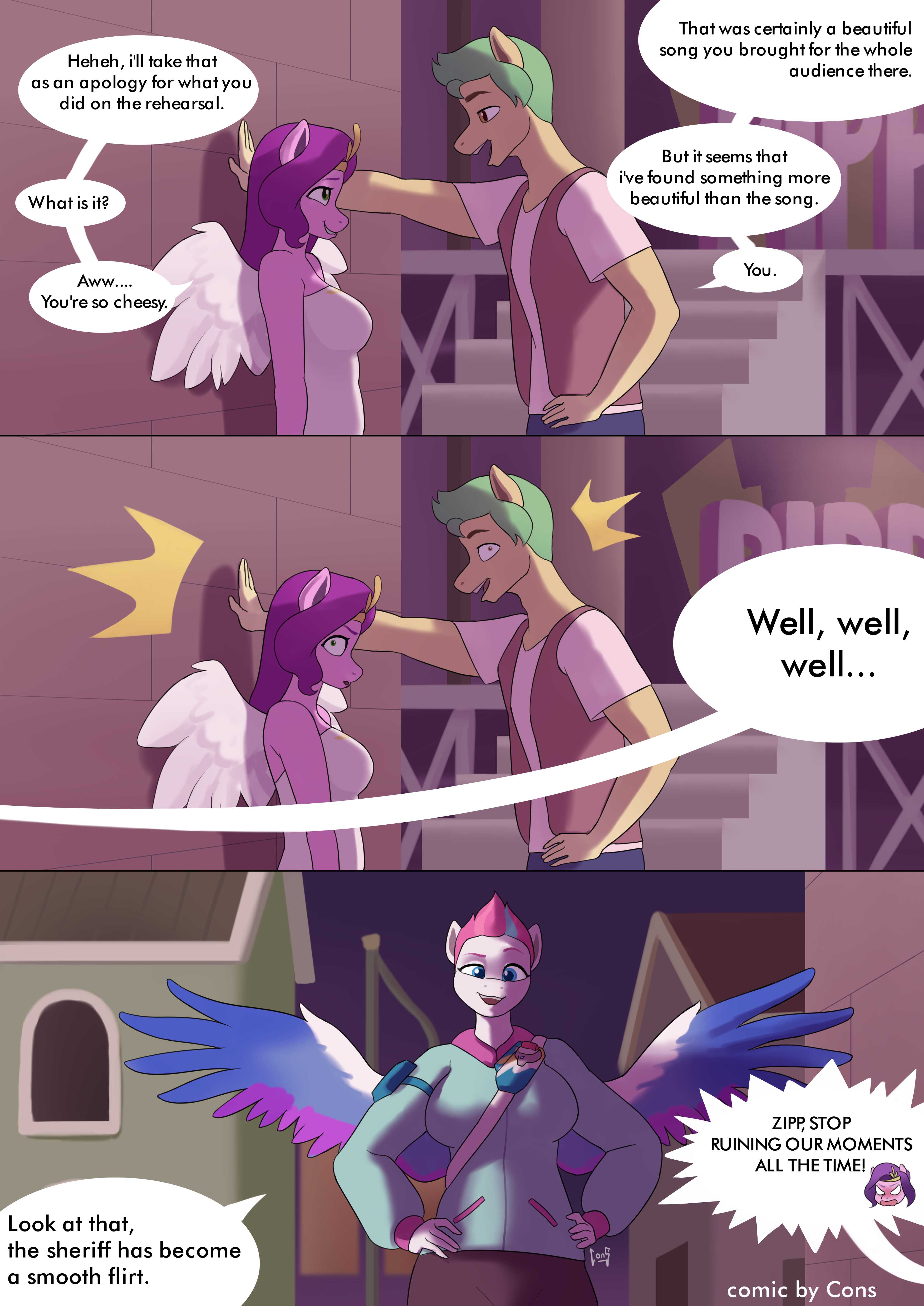 3183616 - safe, artist:pwnagespartan, hitch trailblazer, pipp petals, zipp  storm, earth pony, pegasus, anthro, g5, angry, annoyed, breasts, comic,  female, hitch smoothblazer, male, moment killer, pipp petals is not amused,  ship:pitch, shipping,