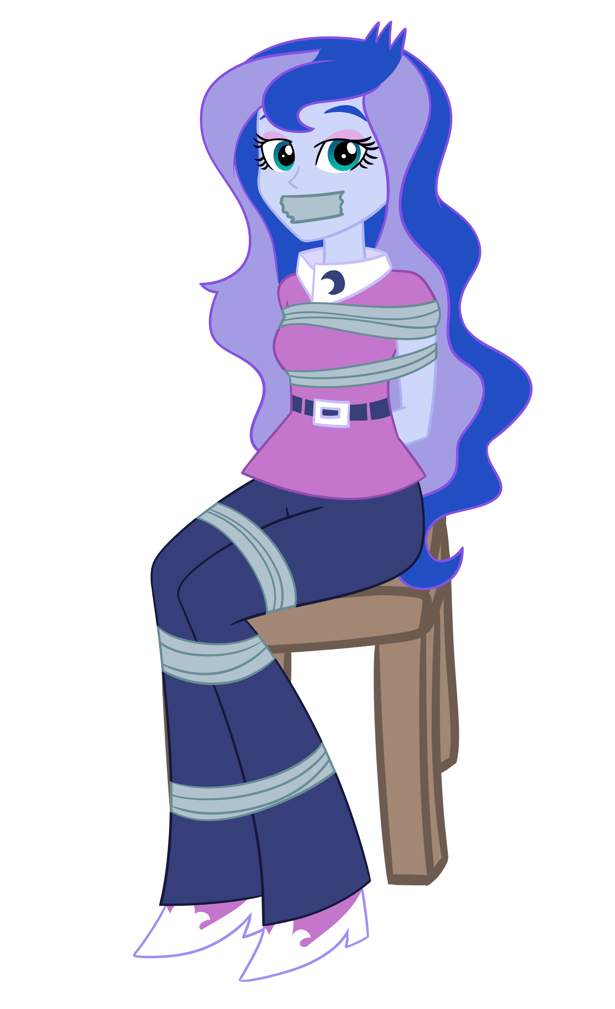 3205320 - safe, artist:nie-martw-sie-o-mnie, princess luna, vice principal  luna, human, equestria girls, g4, arm behind back, bondage, bound and gagged,  chair, female, gag, high res, simple background, solo, tape, tape bondage,  tape