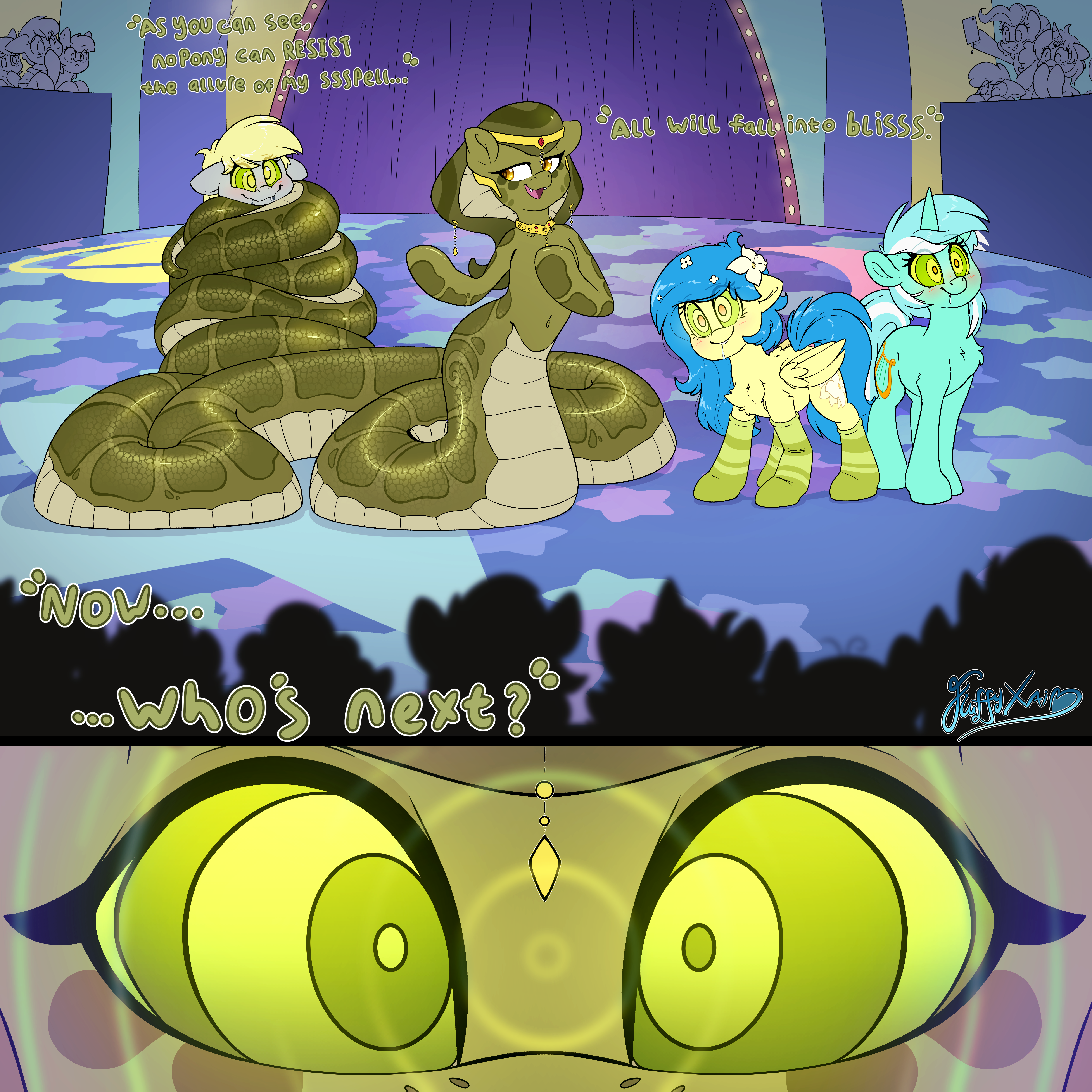Dearpy Snake #3196567 - safe, artist:fluffyxai, derpy hooves, lyra heartstrings, oc ...