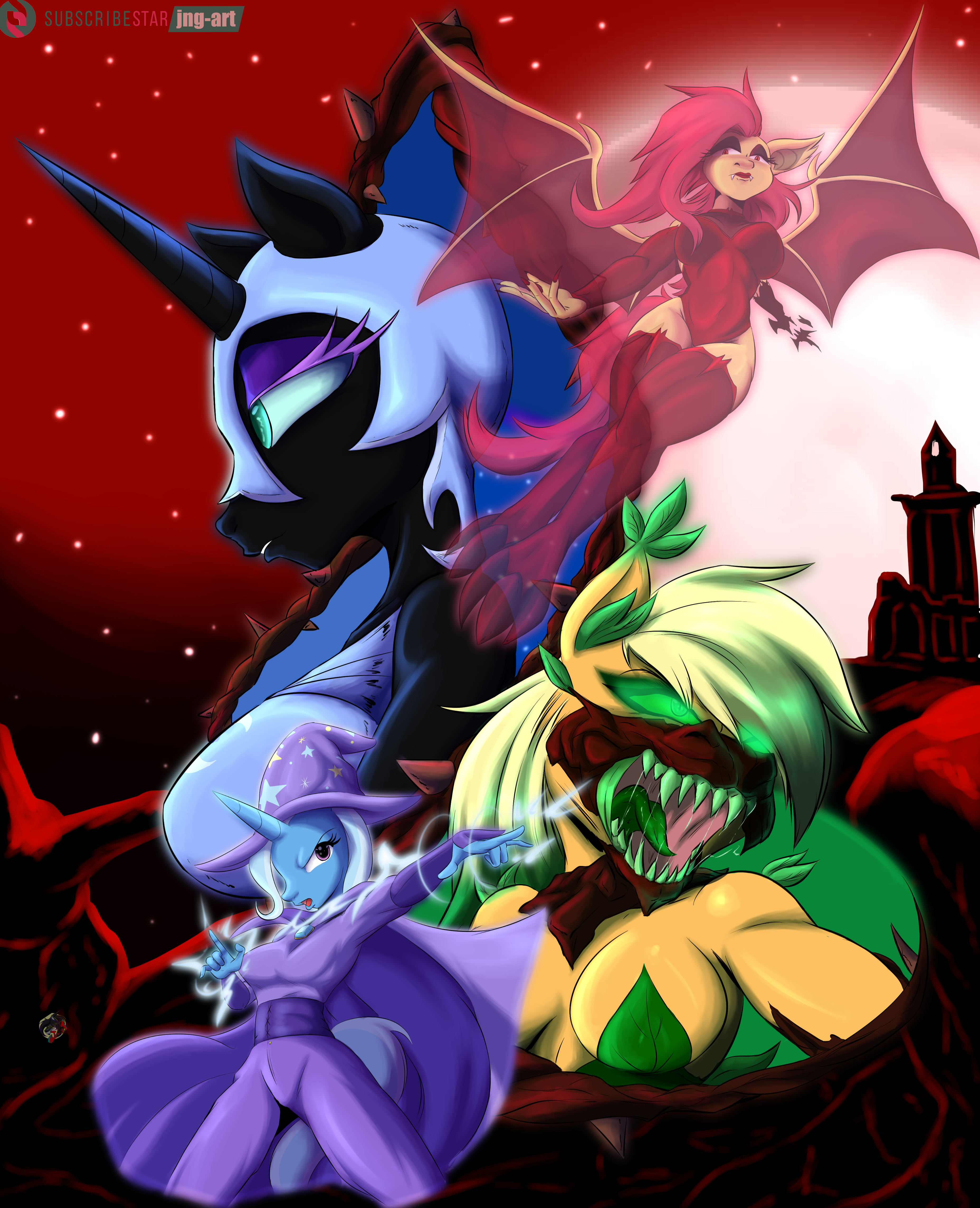 Succusbus Rixie #3460428 - suggestive, artist:jngart, applejack, fluttershy, nightmare ...