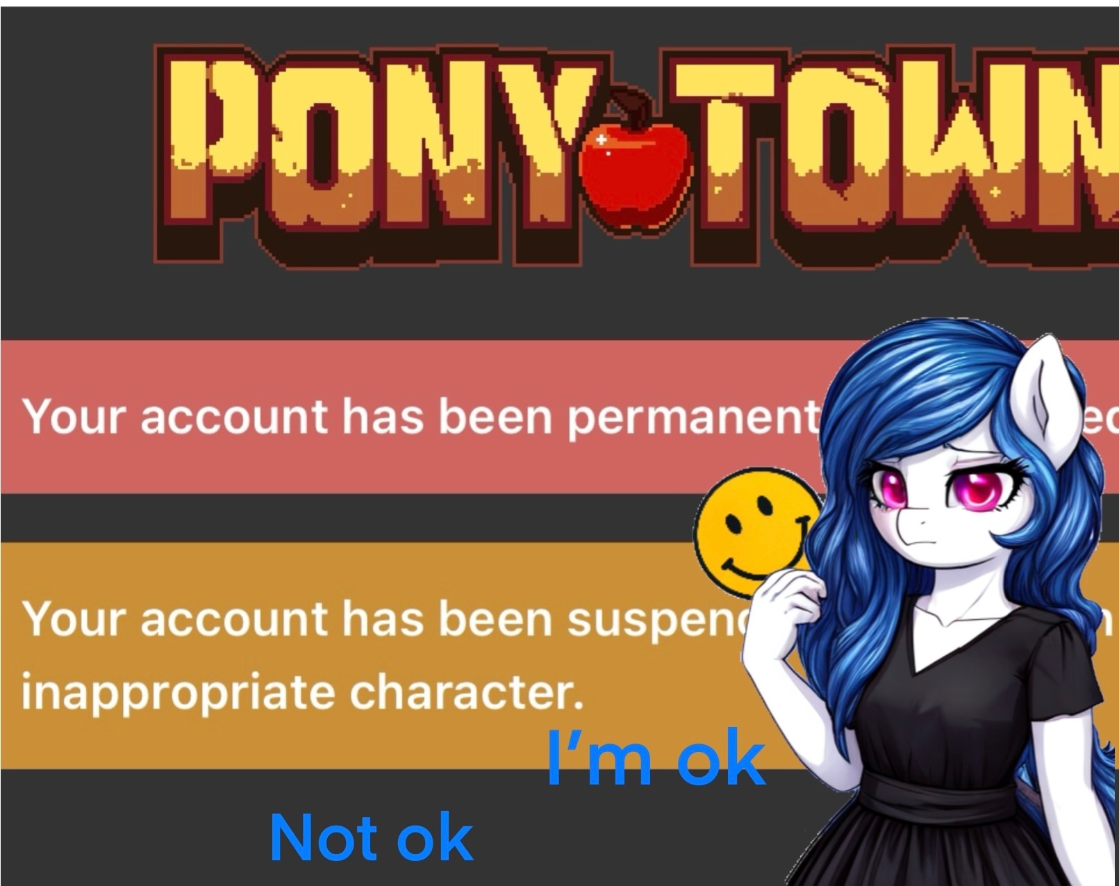 3294553 - safe, oc, oc only, anthro, pony town, banned, depression, sad,  smiley face, solo, vector - Derpibooru