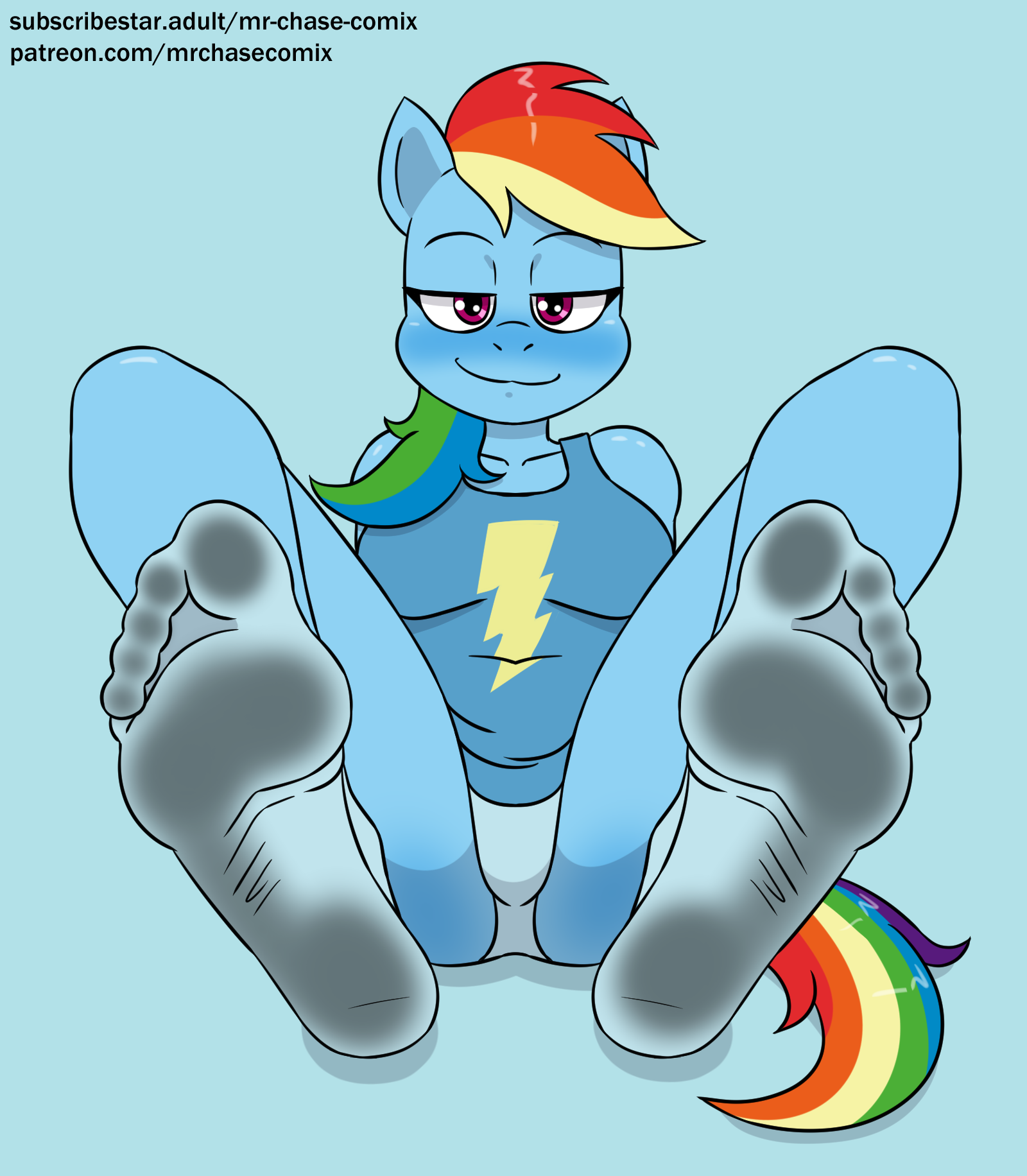 3342193 - suggestive, artist:mrchasecomix, rainbow dash, anthro,  plantigrade anthro, g4, breasts, clothes, dirt, dirty, dirty socks, feet,  female, fetish, foot fetish, sock fetish, socks, soles, solo - Derpibooru