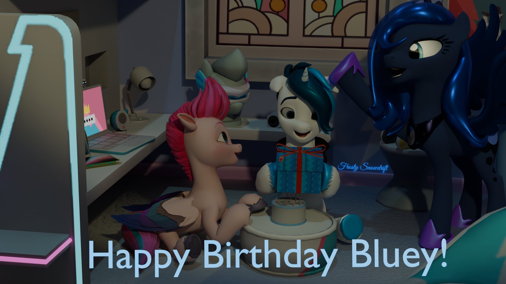 3426764 safe, artistfrostysnowdrift, princess luna, zipp storm, oc