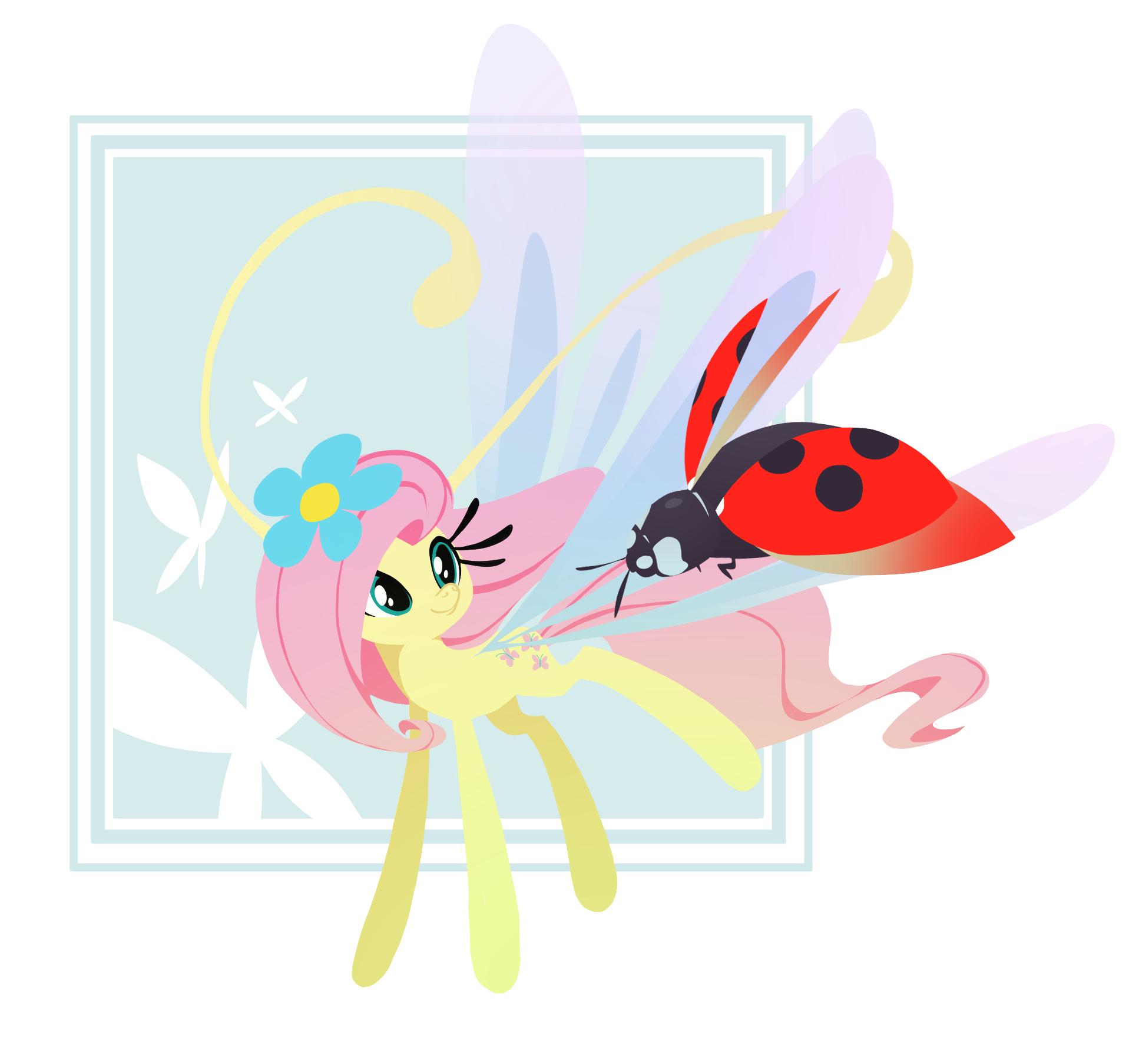 #3583475 - safe, artist:9r9ia, fluttershy, breezie, insect, ladybug, g4 ...