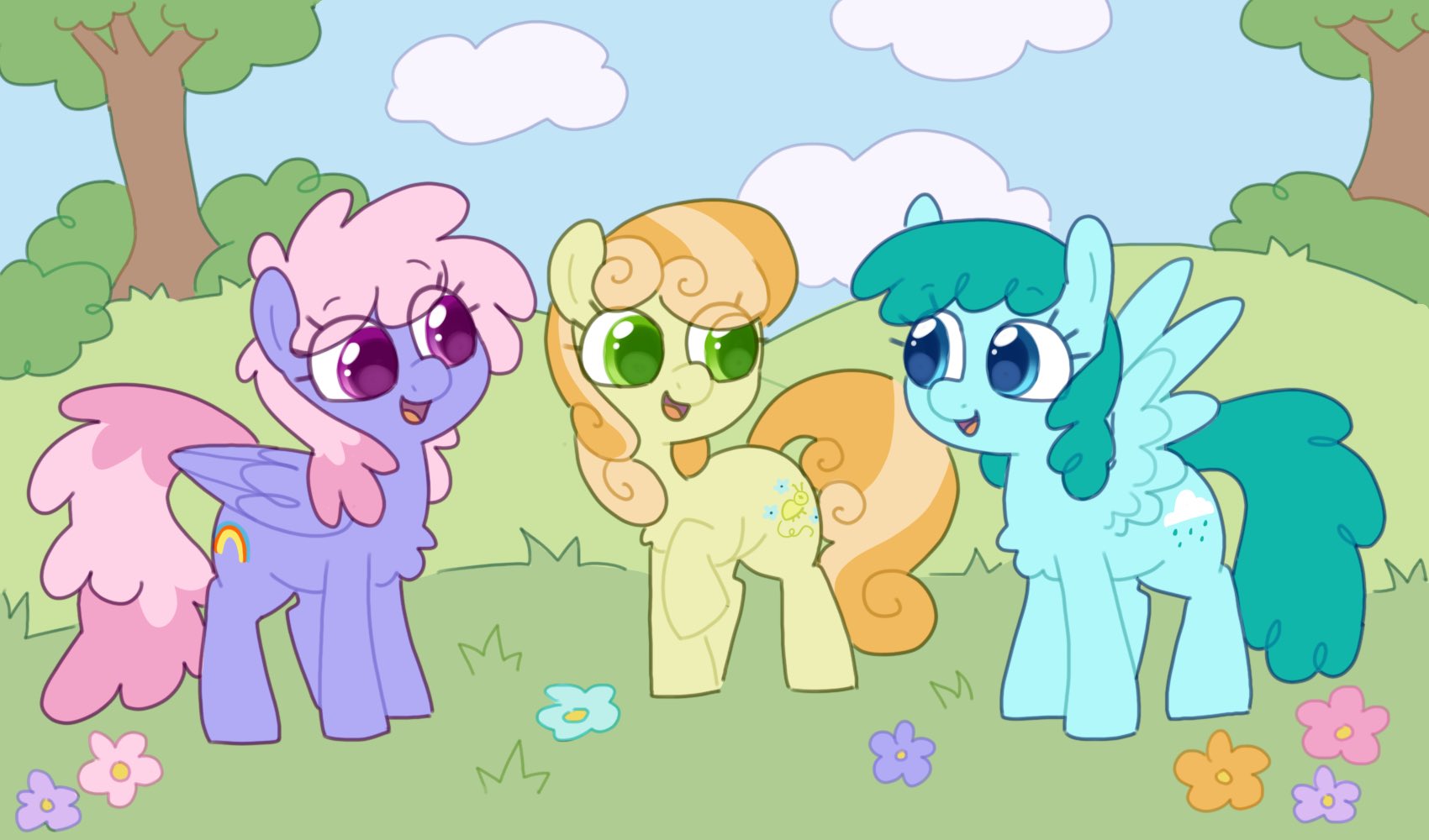 Happy Spring Display #3901244 - safe, artist:joobugz, junebug, rainbowshine, spring melody ...