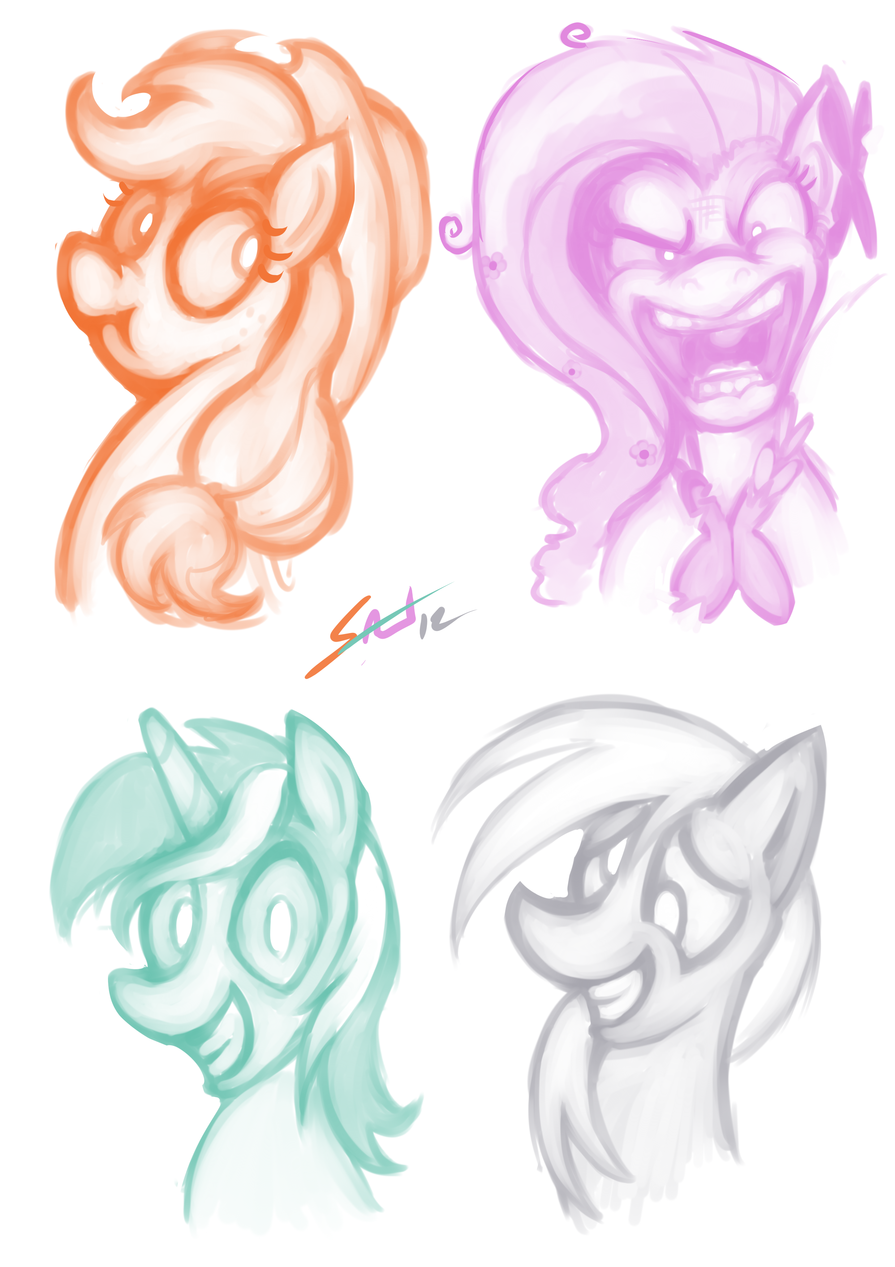 Flutterrage #133656 - safe, artist:saliantsunbreeze, applejack, derpy hooves ...