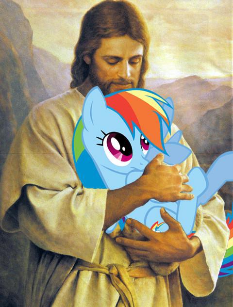 160479__safe_rainbow+dash_human_pony_religion_holding+ponies_jesus+christ_christianity.jpg