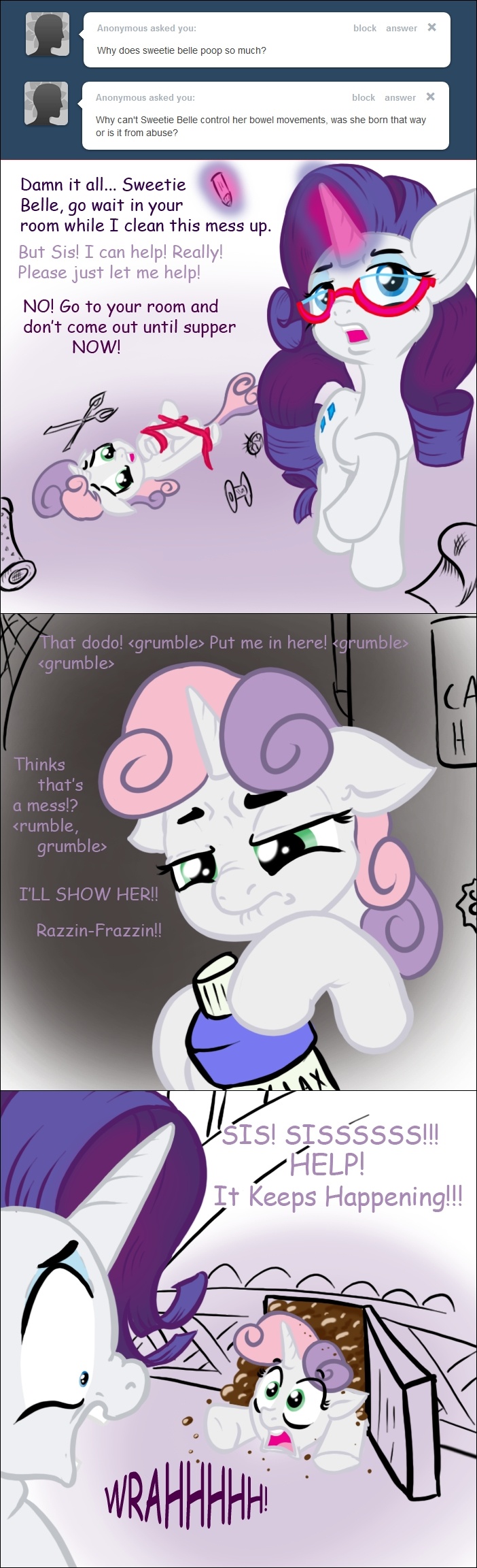 Mlp Rarity Poop #46193 - questionable, artist:gavalanche, rarity, sweetie belle, pony ...