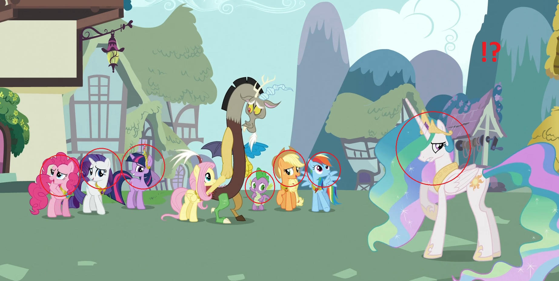 220734__safe_twilight+sparkle_rainbow+dash_pinkie+pie_fluttershy_rarity_applejack_princess+celestia_spike_discord