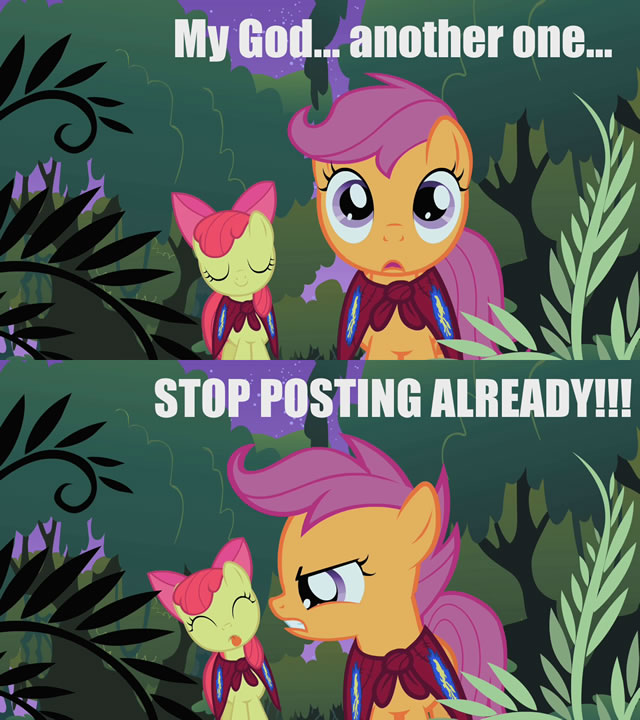 457307__safe_scootaloo_apple+bloom_reaction+image_caption_it%27s+time+to+stop+posting.jpg