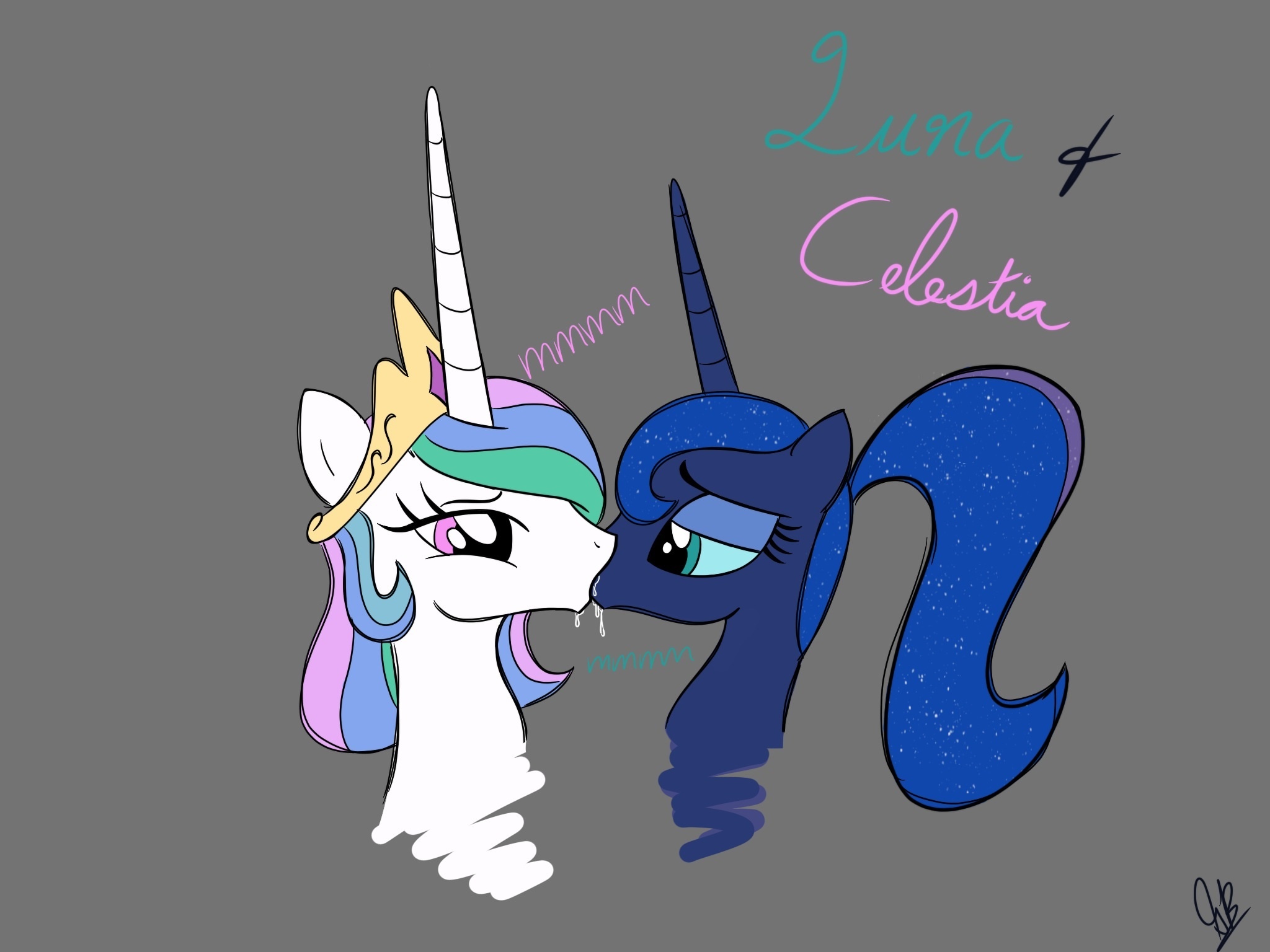 Suggestive Artist Bronypanda Princess Celestia Princess Luna Alicorn Pony