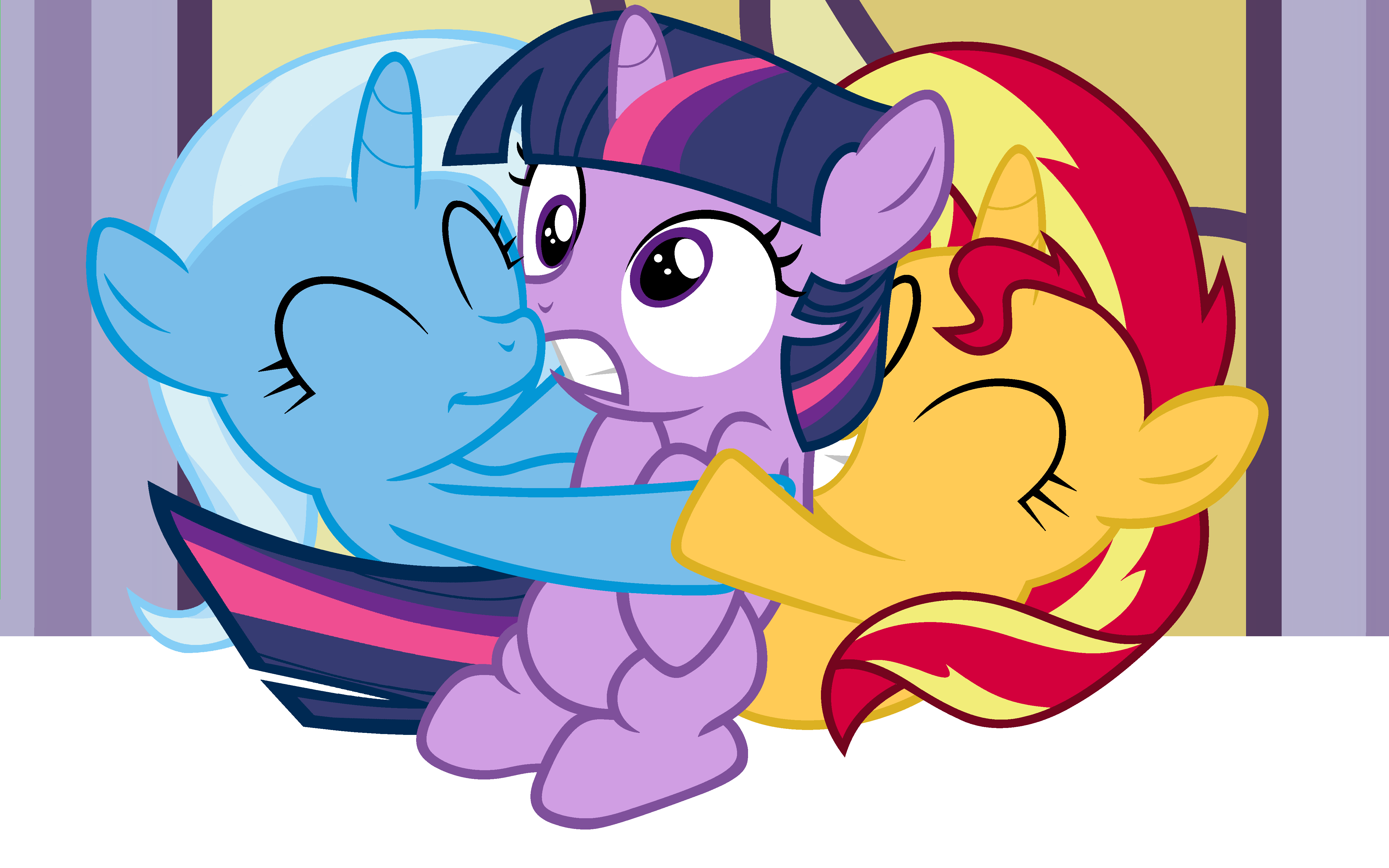 Twilight Sparkle gets glomped by Trixie Lulamoon and Sunset Shimmer ...