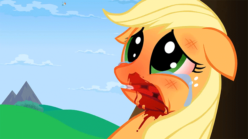 409420__rainbow+dash_pinkie+pie_applejack_animated_questionable_grimdark_crying_blood_grotesque_abuse.gif